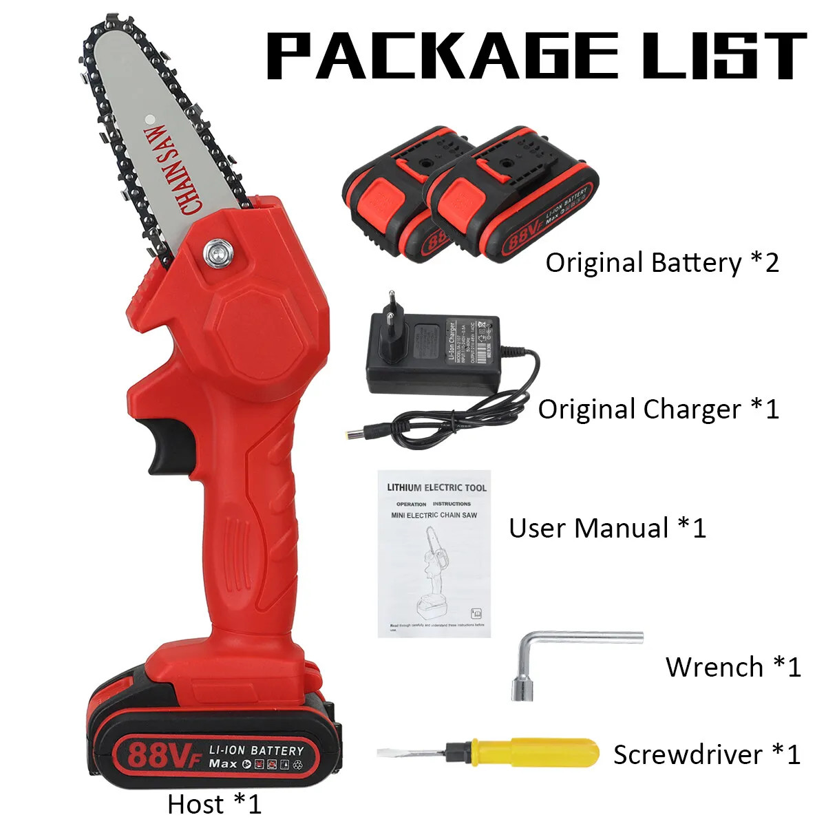 Portable Mini Chainsaw 6-Inch, Cordless Electric Saw, 2 Rechargeable Batteries