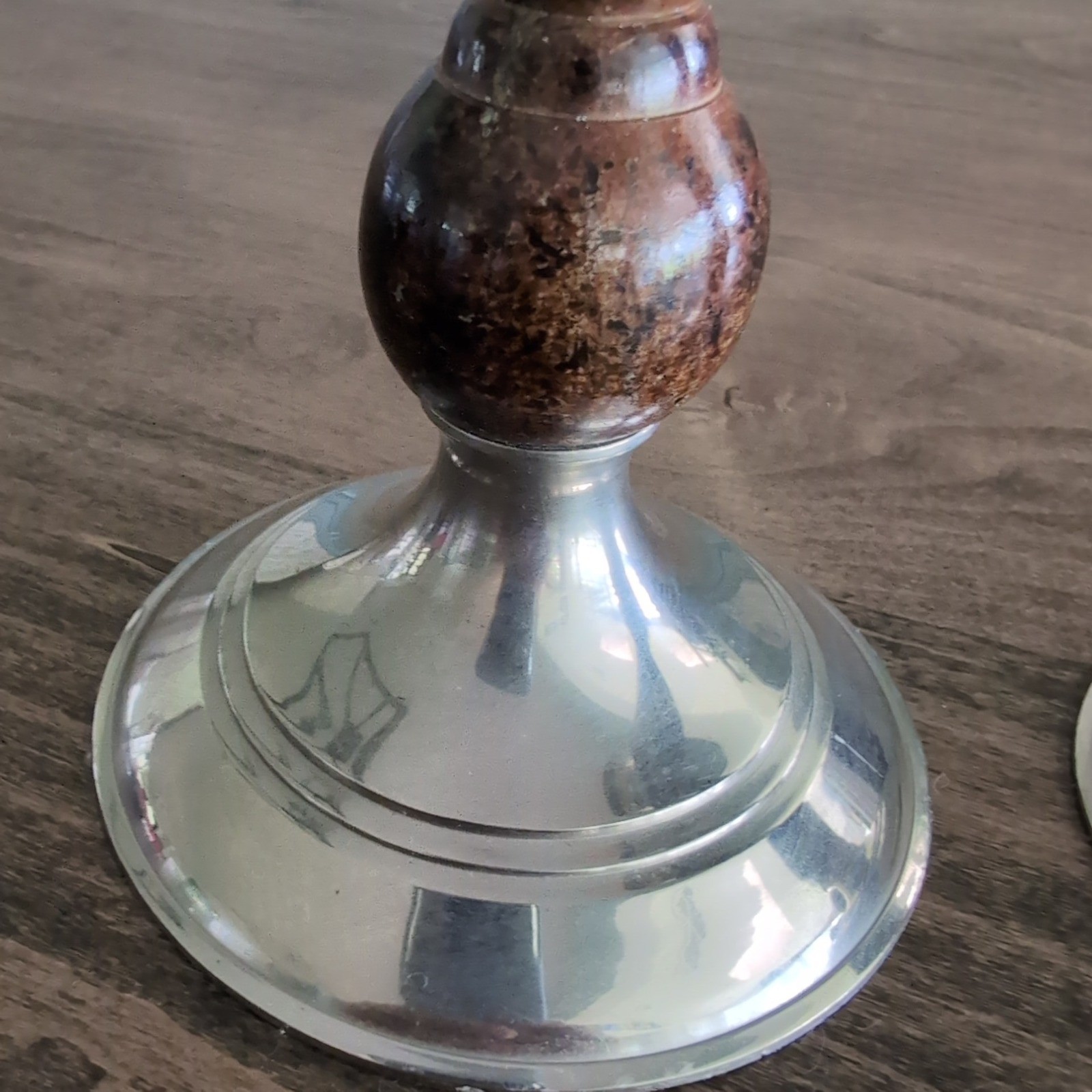 Vintage Candlestick Holders Silver Lacquered Wood~ Metal Set of 2~ India 70s MCM