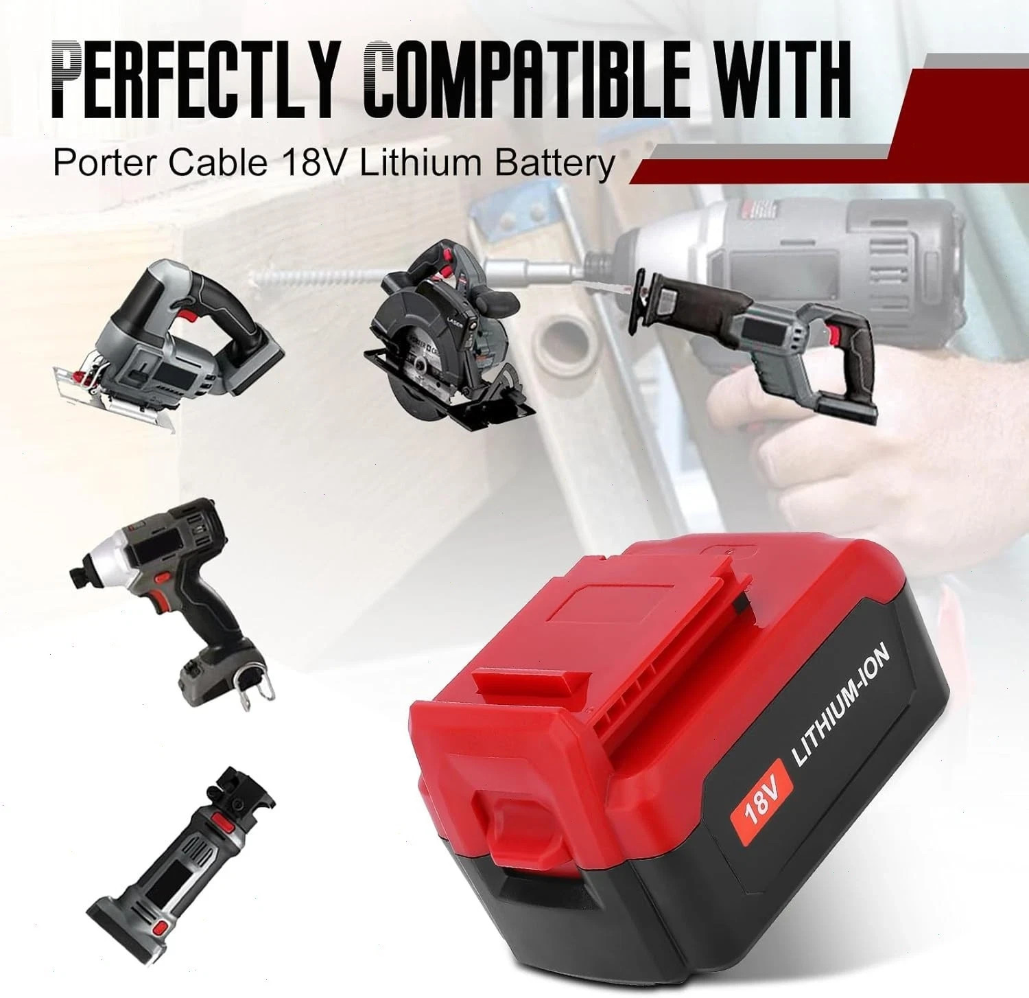 2Pack 18V 8.0Ah Lithium Battery for Porter Cable 18V PC18BLX PC18BL OR Charger