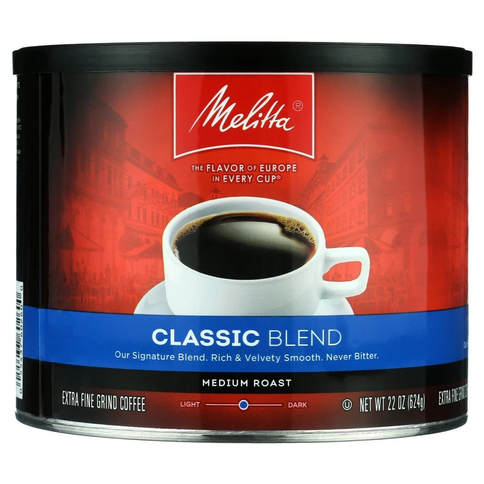 Melitta Classic Roast Caffeinated Canned Coffee, 22oz Can NEW