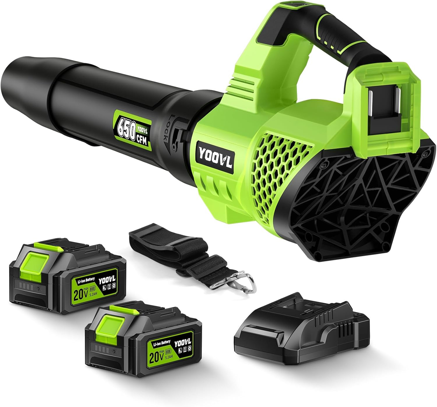 Leaf Blower Cordless, 650CFM Electric Leaf Blowers with 2 X 5.2Ah Batteries and