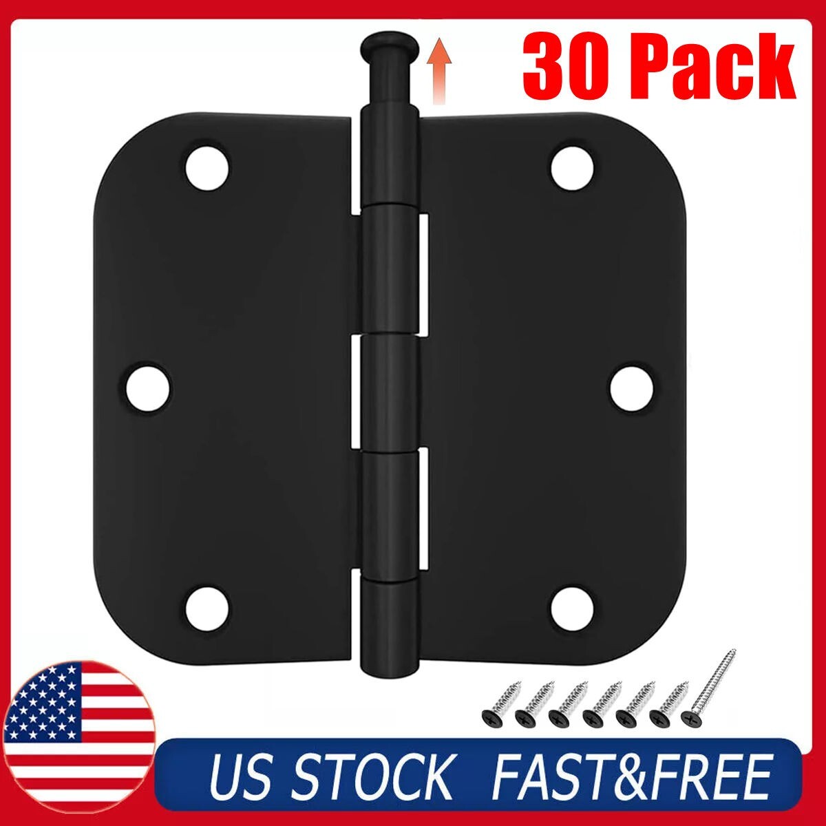 3.5″ Matte Black Interior Door Hinges 3-1/2″ Hinge w/ 5/8″ Radius, 30/60 Pack