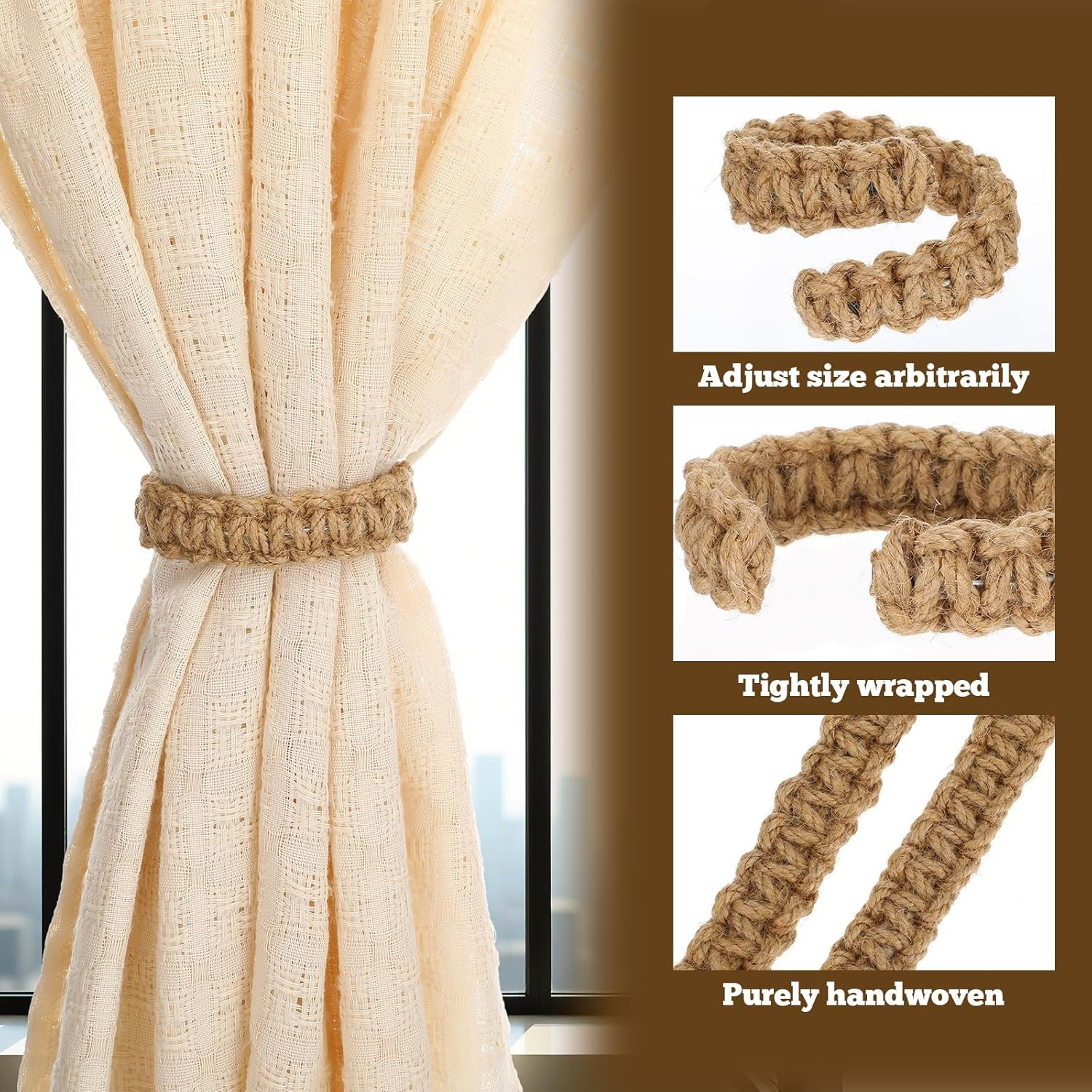 4X Twist Curtain Buckles Jute Braided Curtain Tie Rope Tieback Holder Clips US