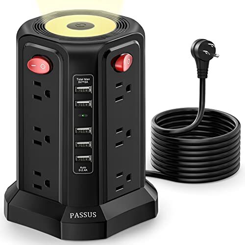 Surge Protector Power Strip Tower with 5 USB Ports and Night Assorted Styles