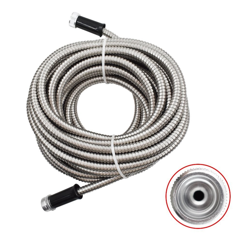 Stainless Steel Metal Garden Water Hose Pipe 25/50/75/100FT Expandable Flexible