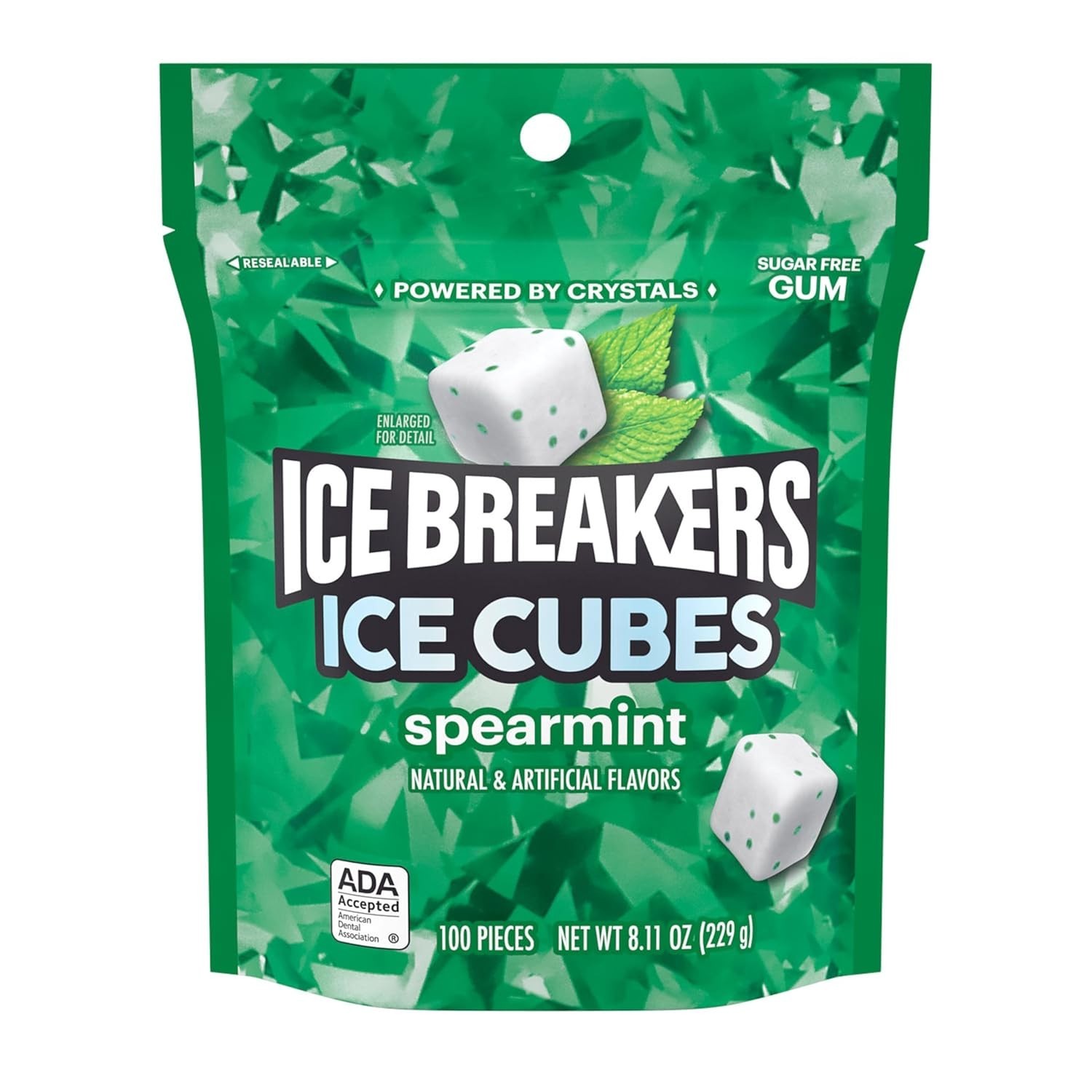 8.11 oz ICE CUBES Spearmint Sugar Free Gum Pouch – 100 Pieces for Fresh Breath