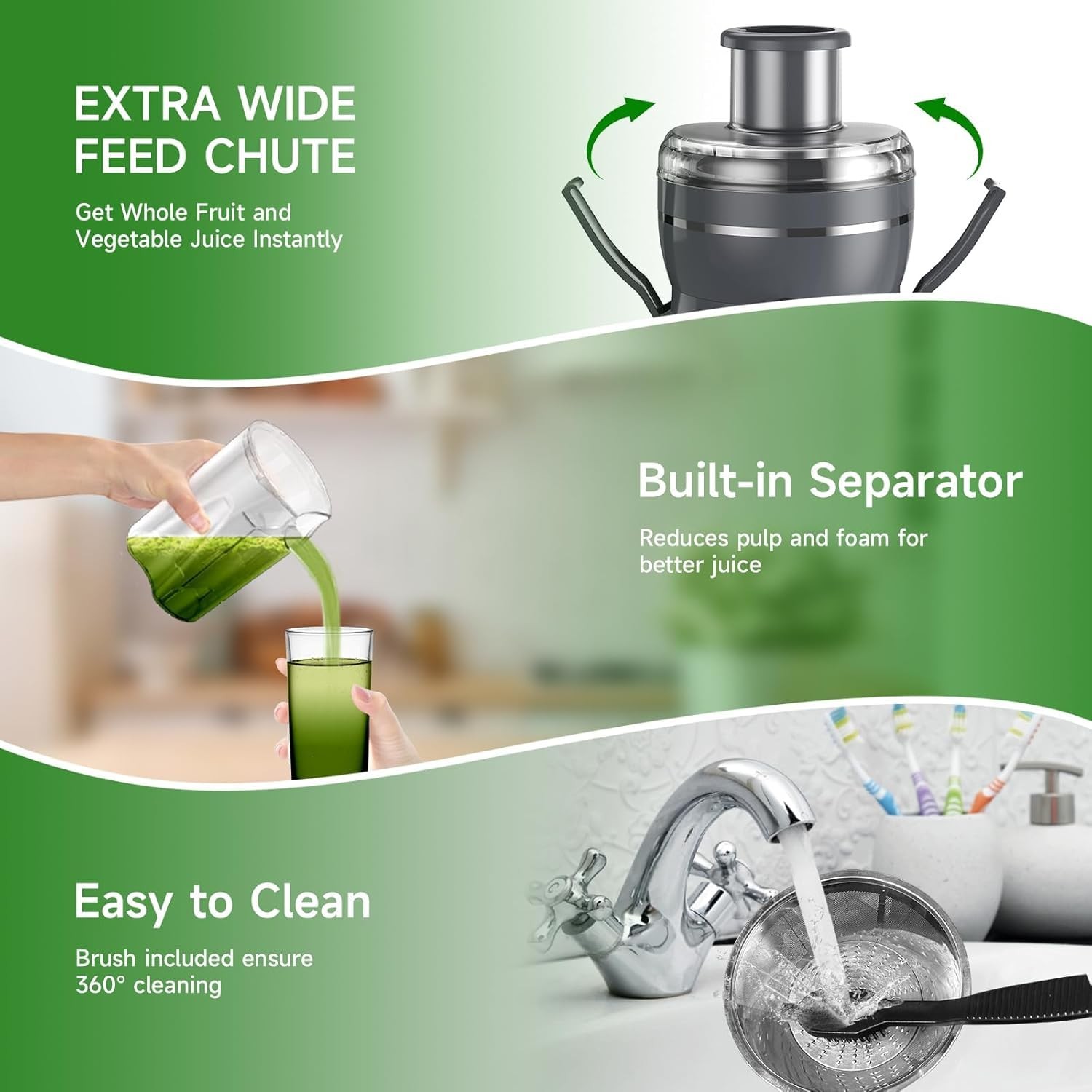 Juicer Machine, 500W Centrifugal Extractor with 3 Speed & Meduim, Grey