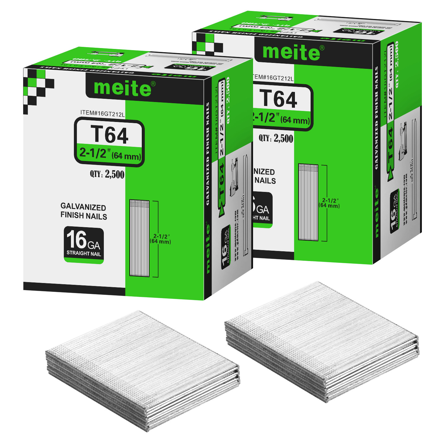 meite 16 Gauge Finish Nails 2-1/2 in Straight Finish Nail 2500-Count Galvanized