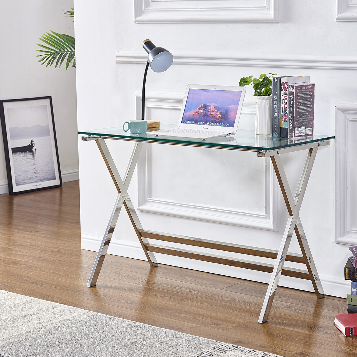 Glass Computer Desk, Student Writing Study Gaming Desk, Home Office Desk