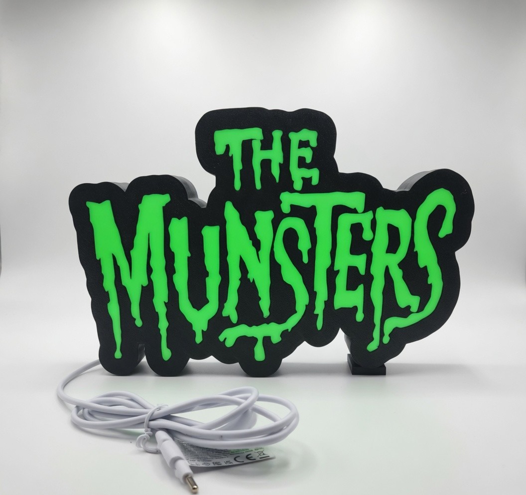 The Munsters LED Light-Up Sign 3D Printed Glow 60s TV Horror Nostalgia