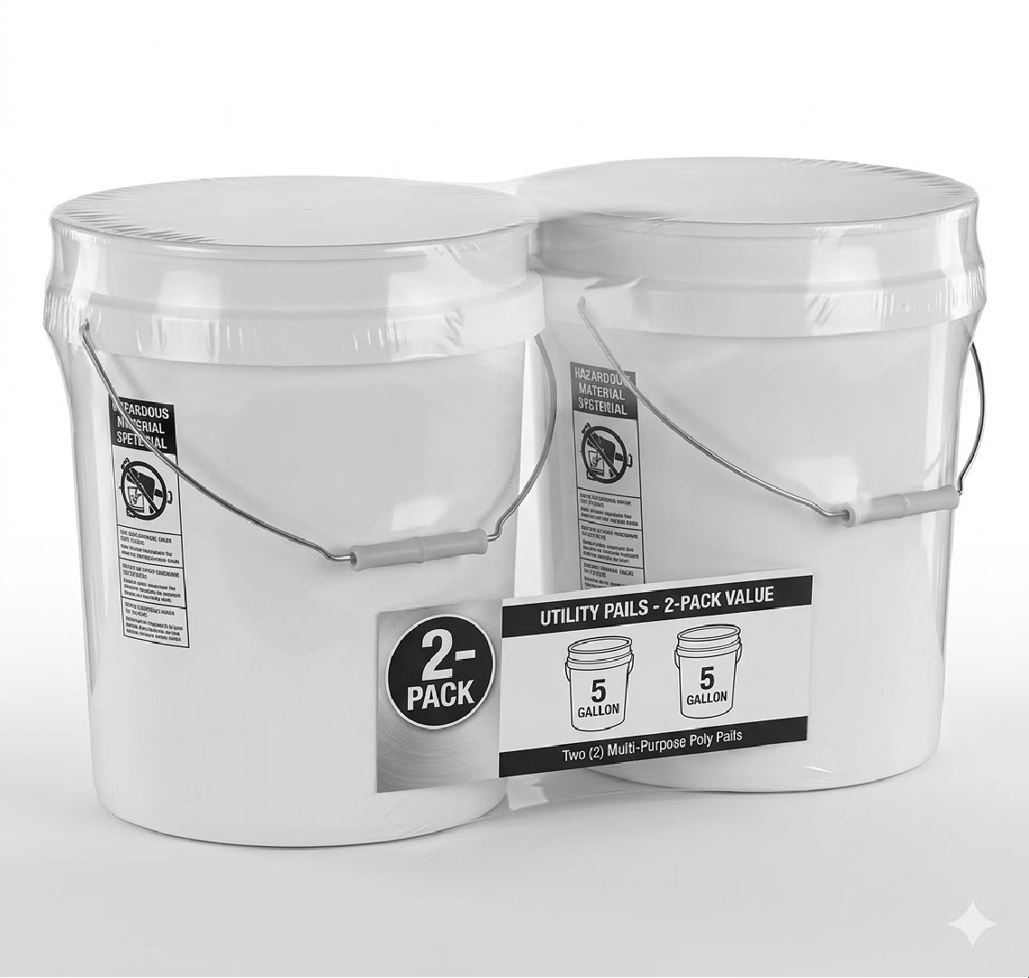 2 pack United Solutions 5 Gallon Round Utility Bucket, Comfort Handle,