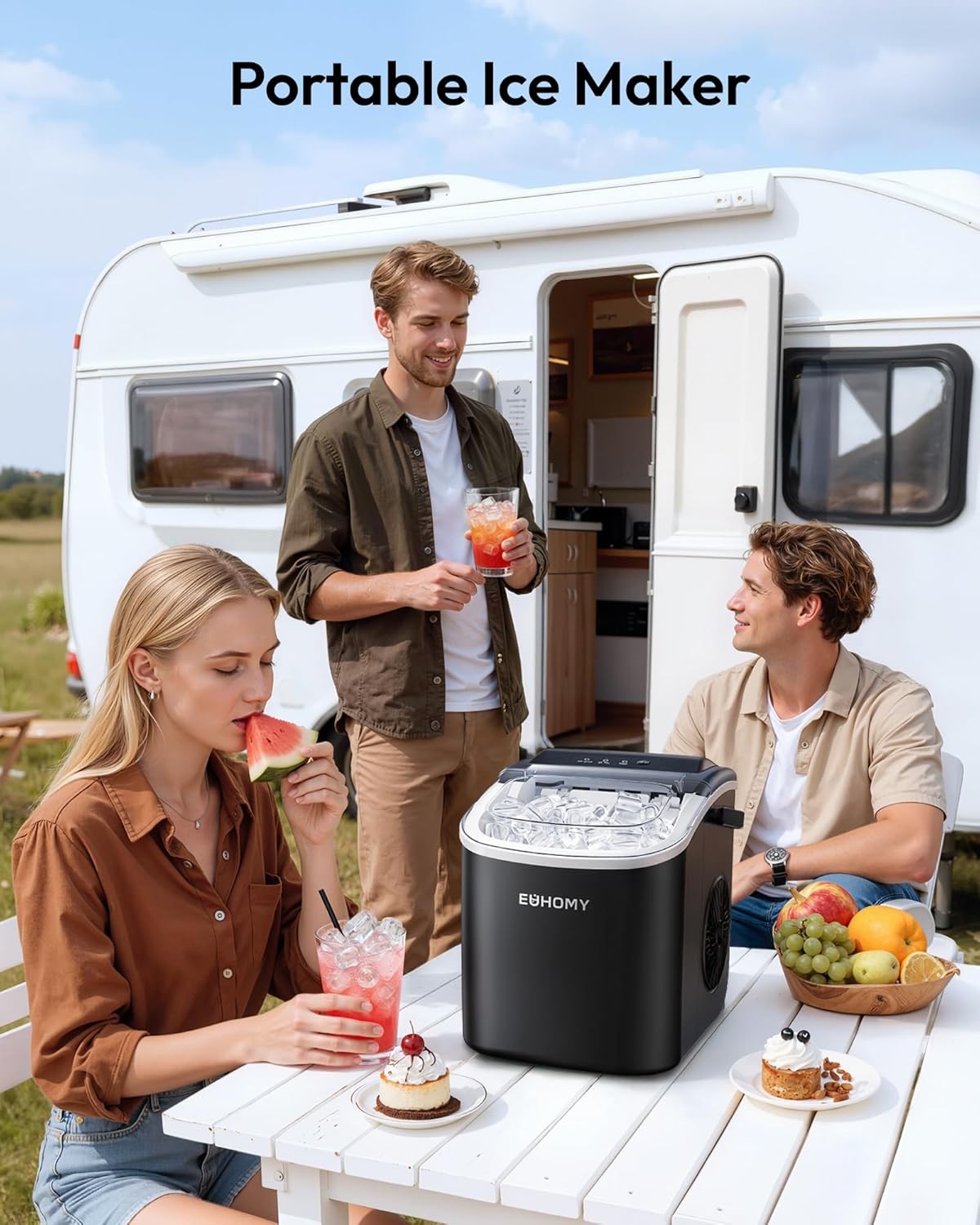 Countertop Ice Maker Machine with Handle, 26lbs in 24Hrs, 9 Ice Cubes Ready in
