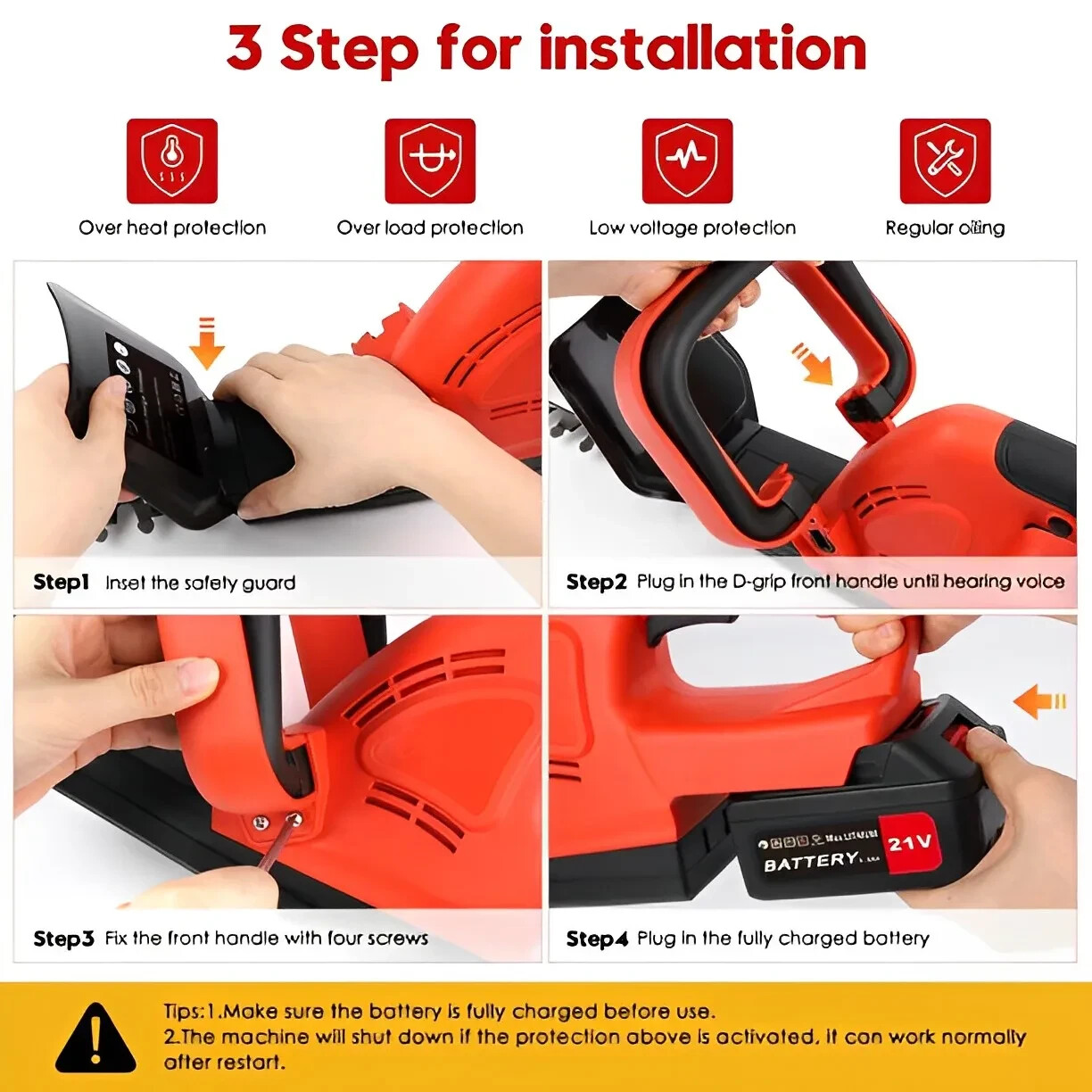 22Inch Cordless Hedge Trimmer Cordless Electric Hedge Trimmer w/2* 21V Battery