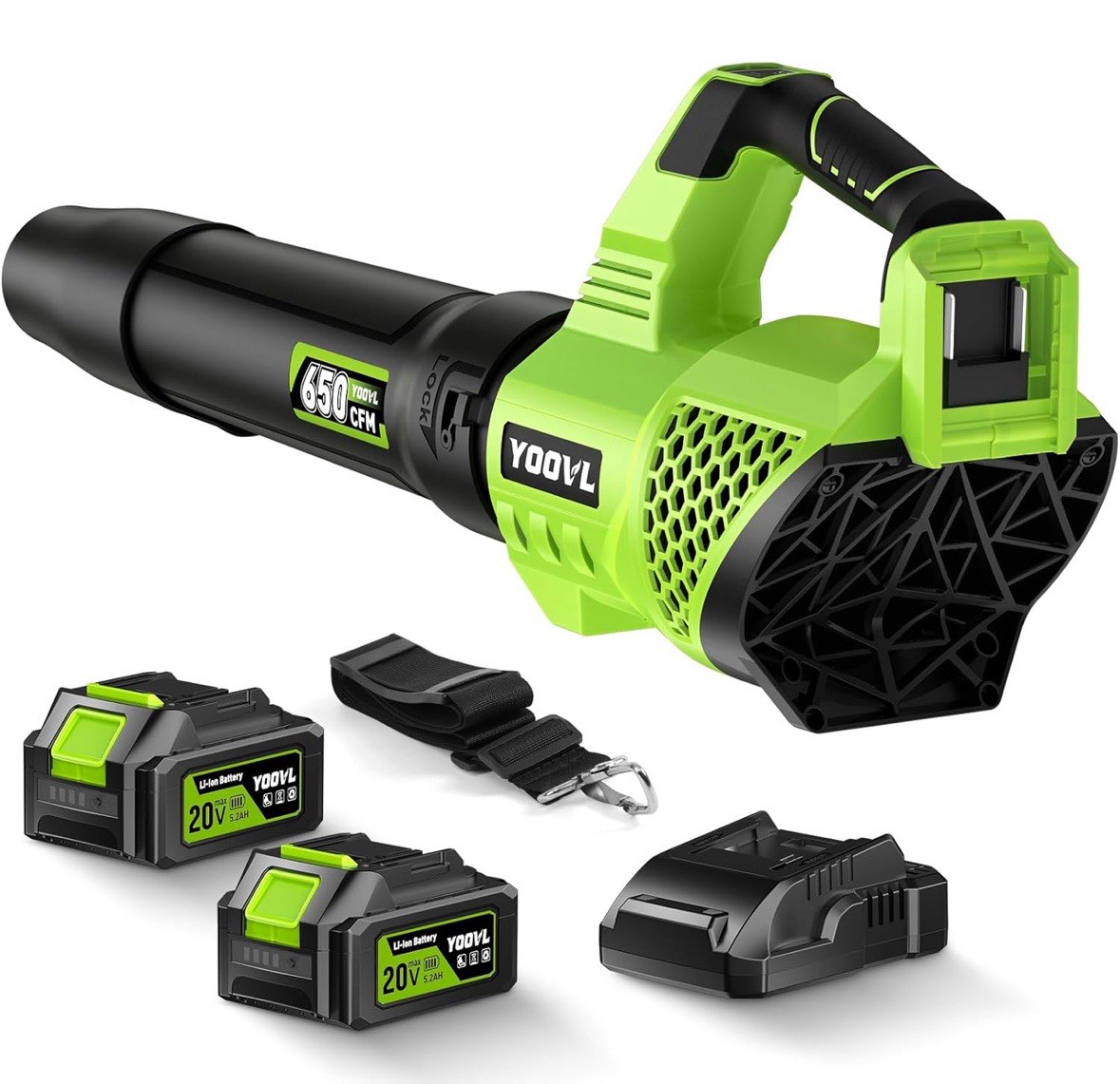 Leaf Blower Cordless, 650CFM Electric Leaf Blowers with 2 X 5.2Ah Batteries