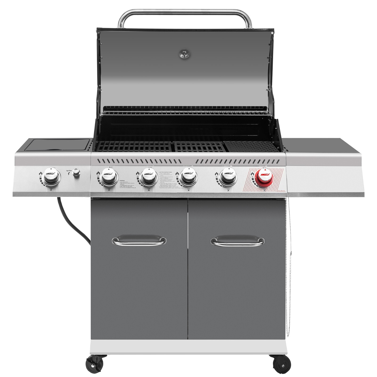Royal Gourmet Deluxe 5-Burner Gas Grill with Sear Burner and Side Burner Grey