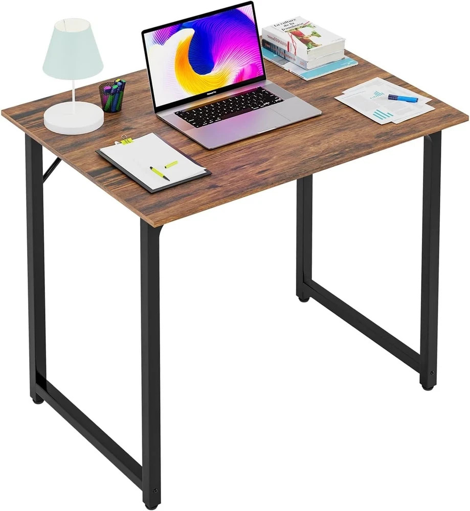 32in Computer Desk Brown Metal Frame Writing Table Home Office Study