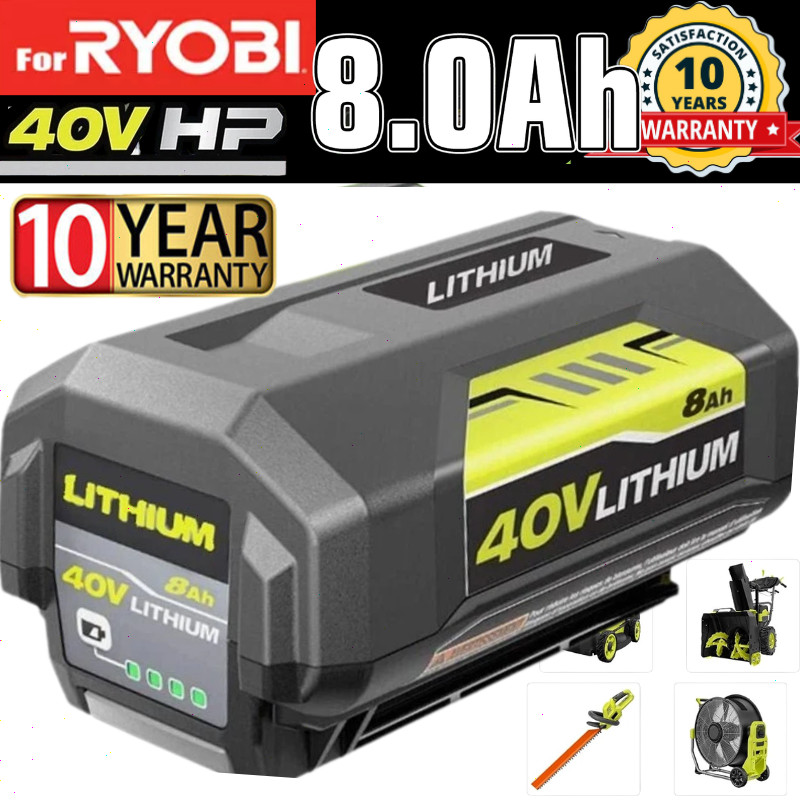 1-2PACK 8.0Ah Battery 40 Volt for Ryobi 40V Lithium OP40602 Battery with LED
