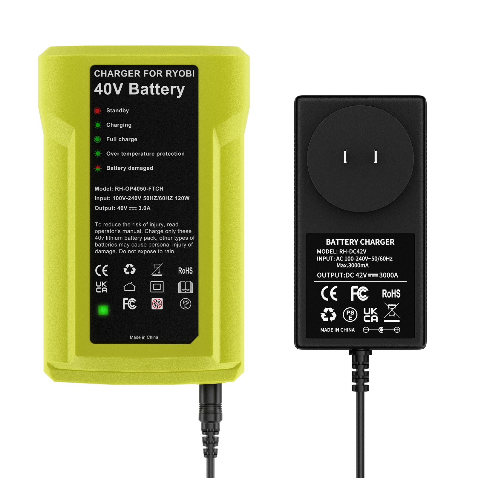8.0Ah Battery 40 Volt for Ryobi 40V Lithium OP40602 Battery with LED / Charger