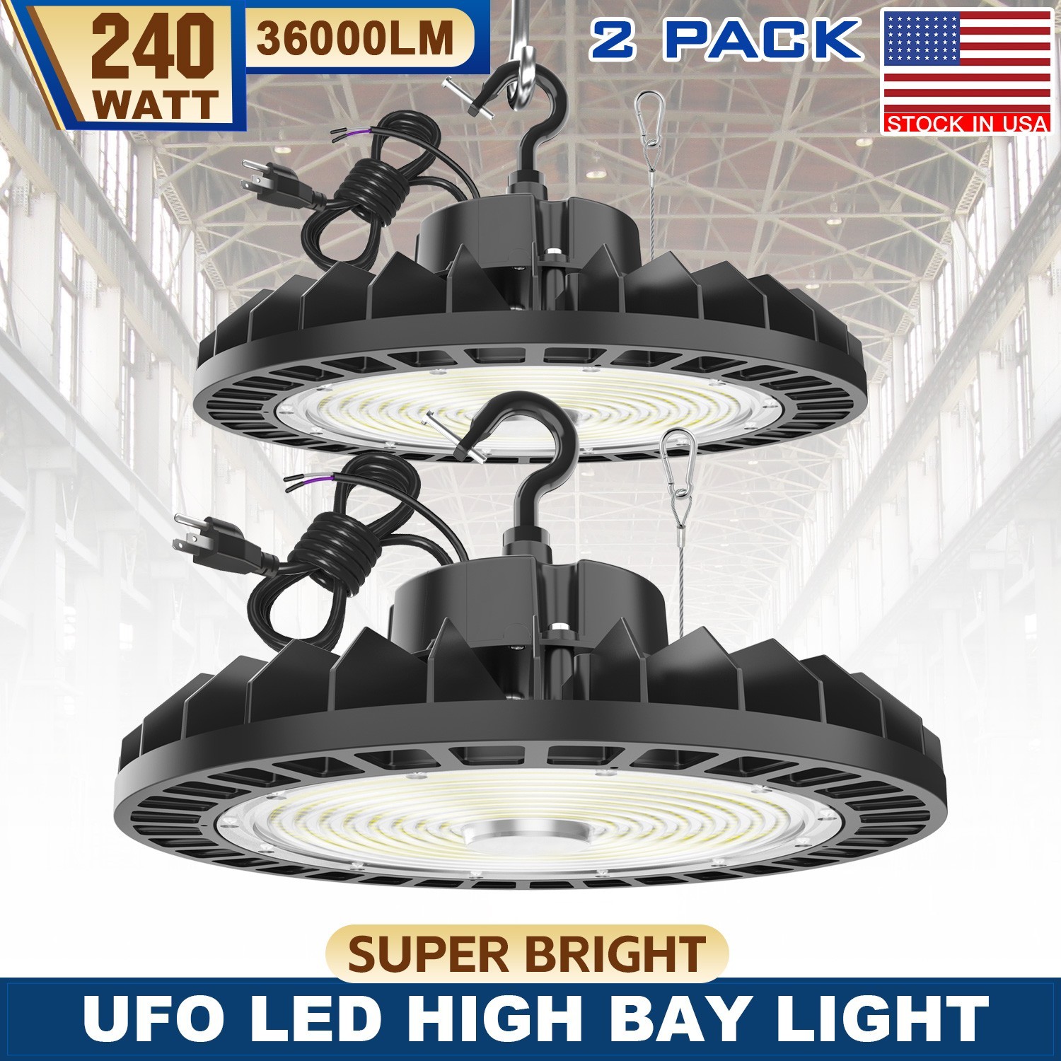 1-20 PACK 150W/200W/240W LED UFO High Bay Light Dimmable Warehouse Shop Fixtures