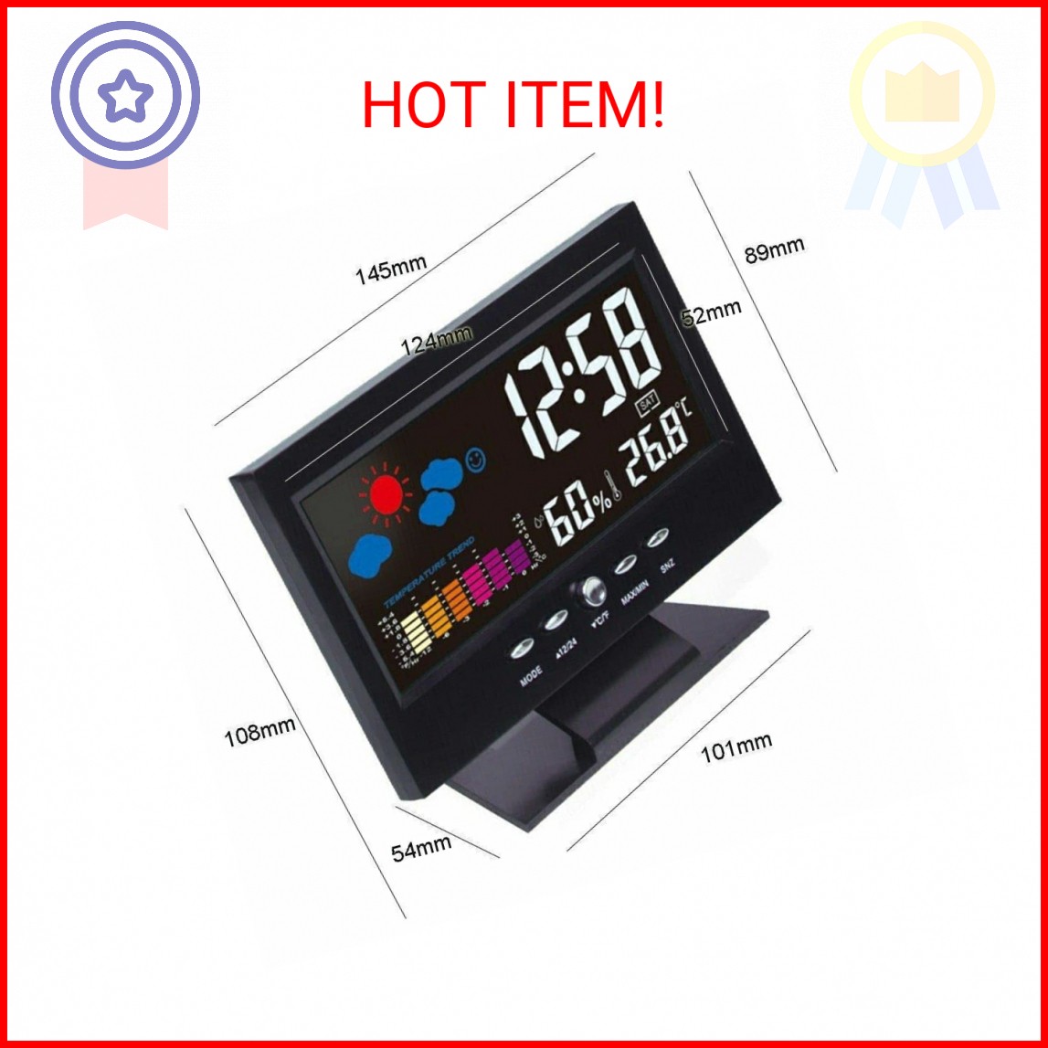 THE PERFECT PART Auto Set Digital Alarm Clock | Color Display LCD Screen with Sn