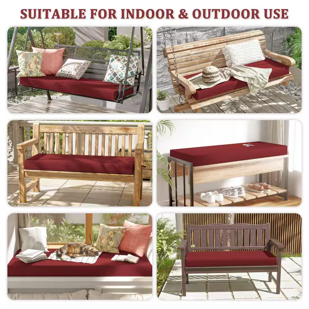60 In. X 18 In. X 3.5 In. Rectangular Outdoor Porch Swing Bench Cushion Burgundy