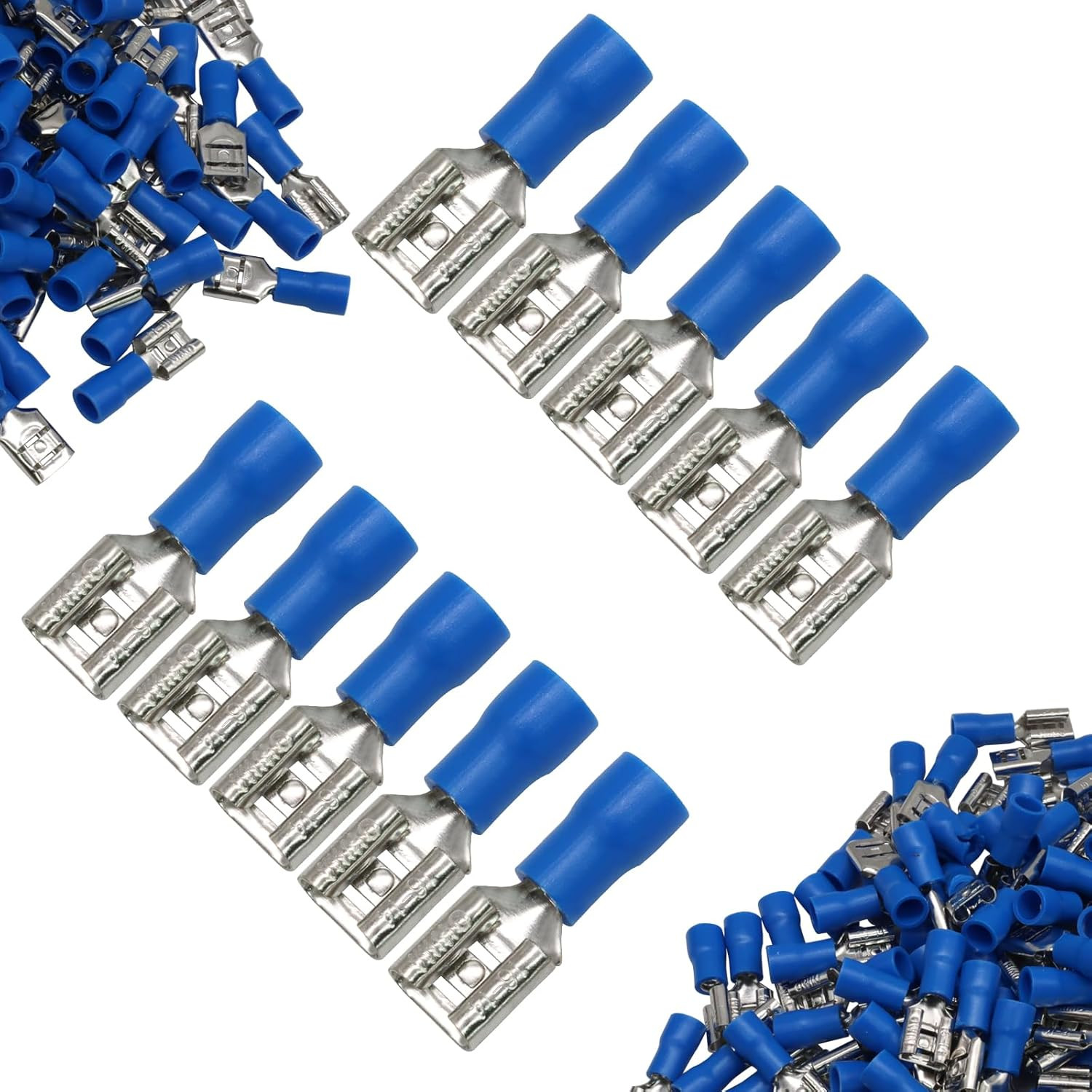 200 Pcs Female AWG16-14 Blue Quick Disconnects, 1/4″ Electrical Crimp Terminal