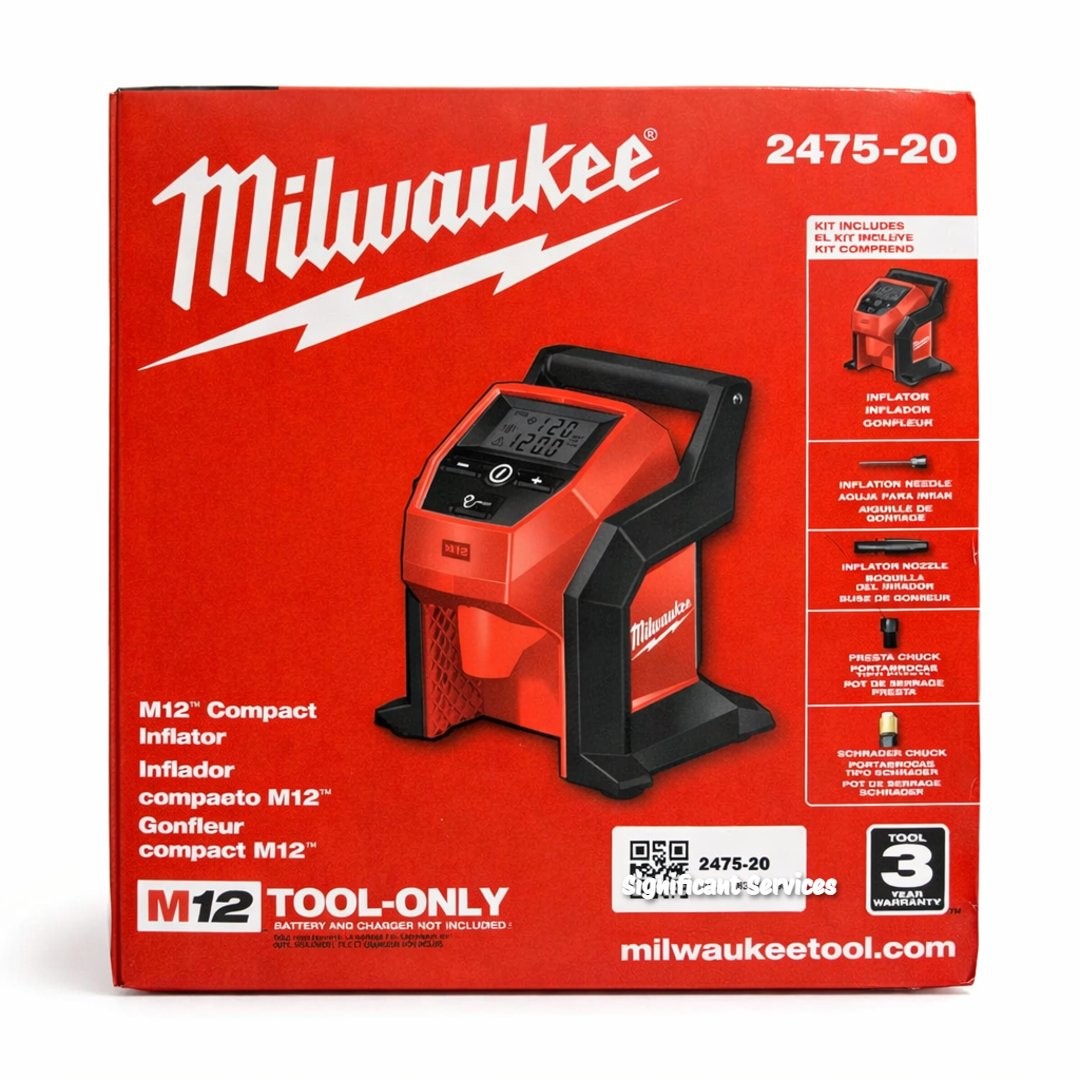 Milwaukee 2475-20 M12 Compact Inflator Cordless 12V Tire Air Compressor Tool