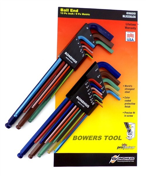 Bondhus 22pc ColorGuard Hex Wrench Set Ball End Metric SAE L Standard Inch USA