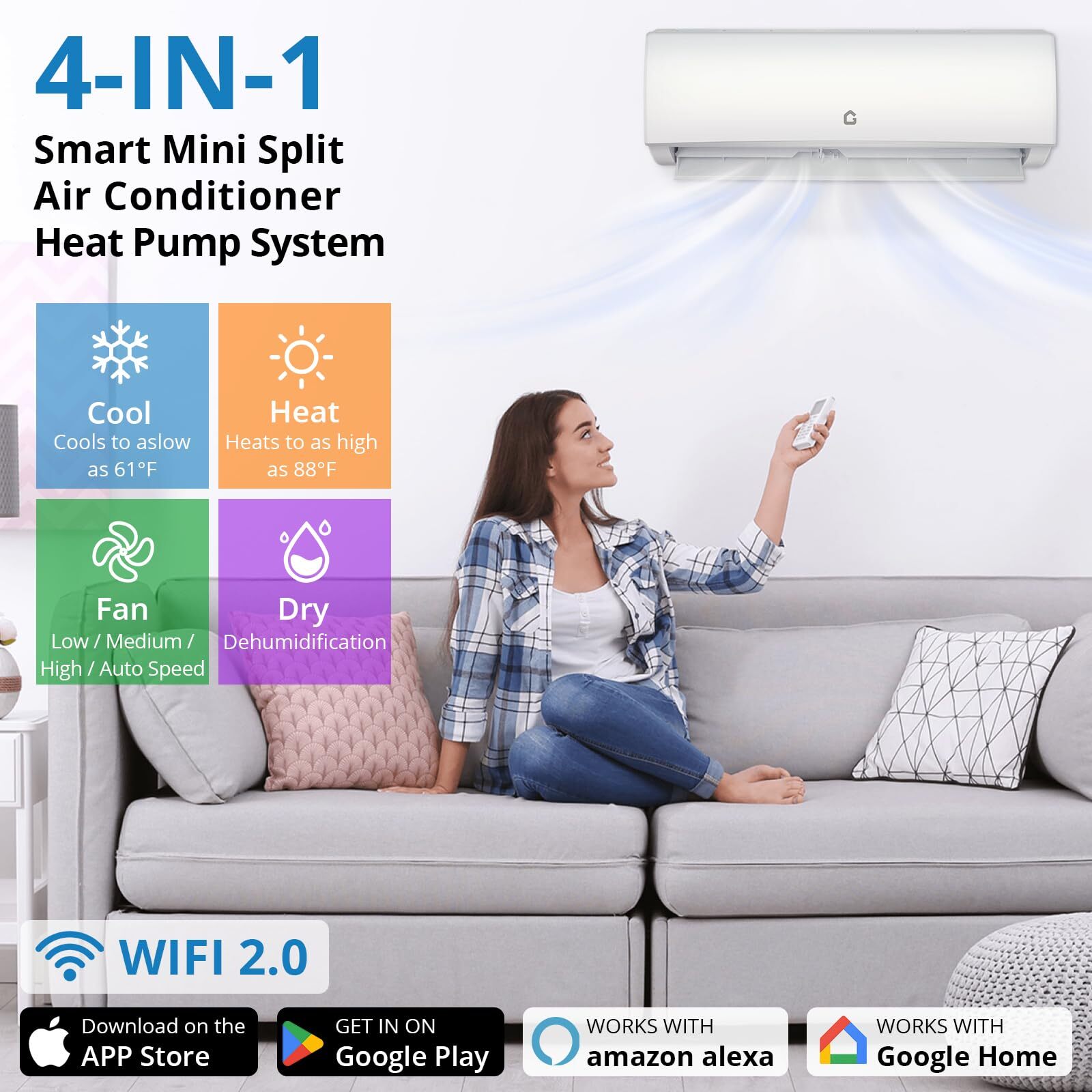 12000 BTU Mini Split Air Conditioner Heat Pump Ductless AC Cool Up to 750 Sq. Ft