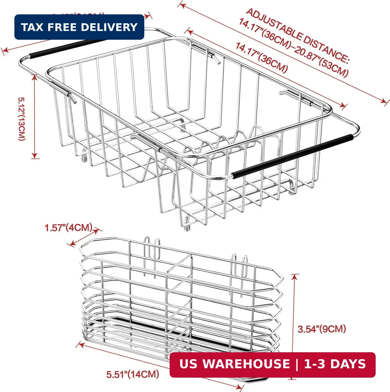 Dish Drainer Rack in Sink Adjustable, Expandable 304 Stainless Steel Metal Dish