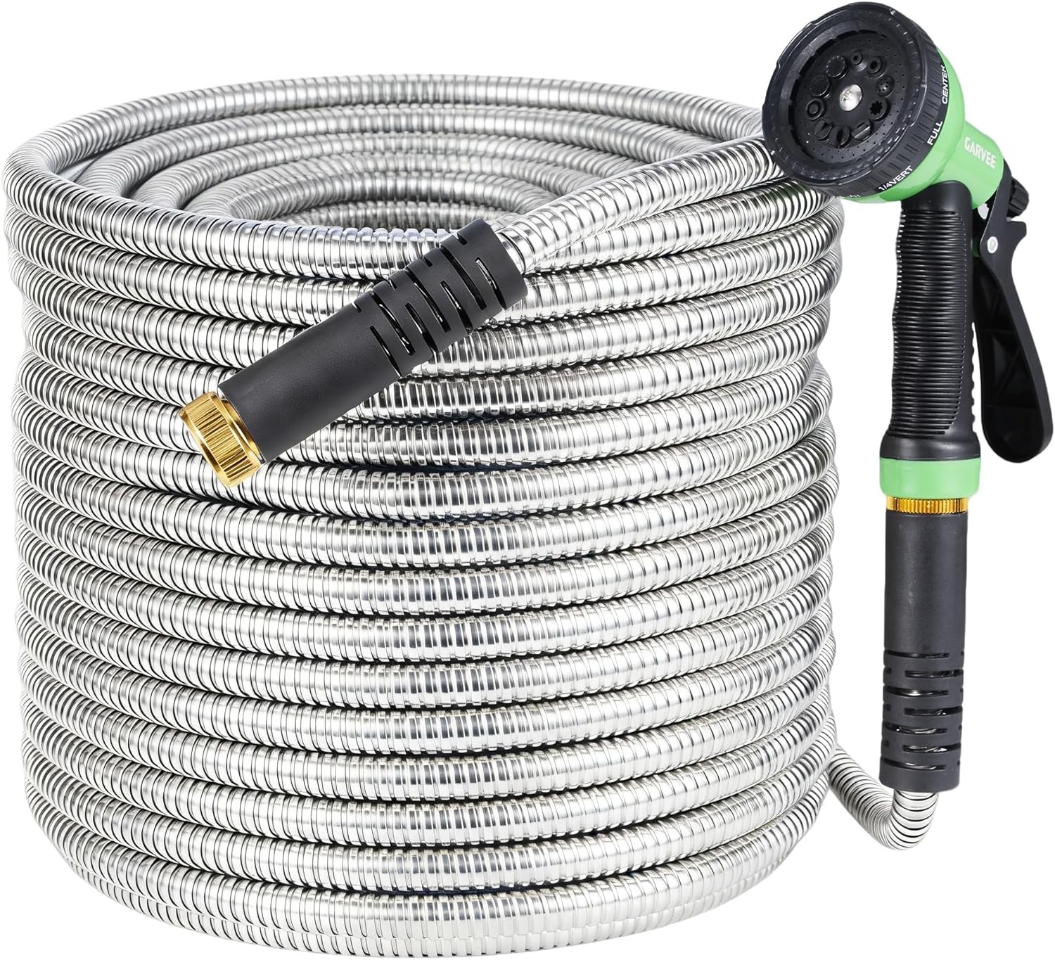 Stainless Steel Garden Water Hose Pipe 3/4” Connectors with 10-Function Nozzle