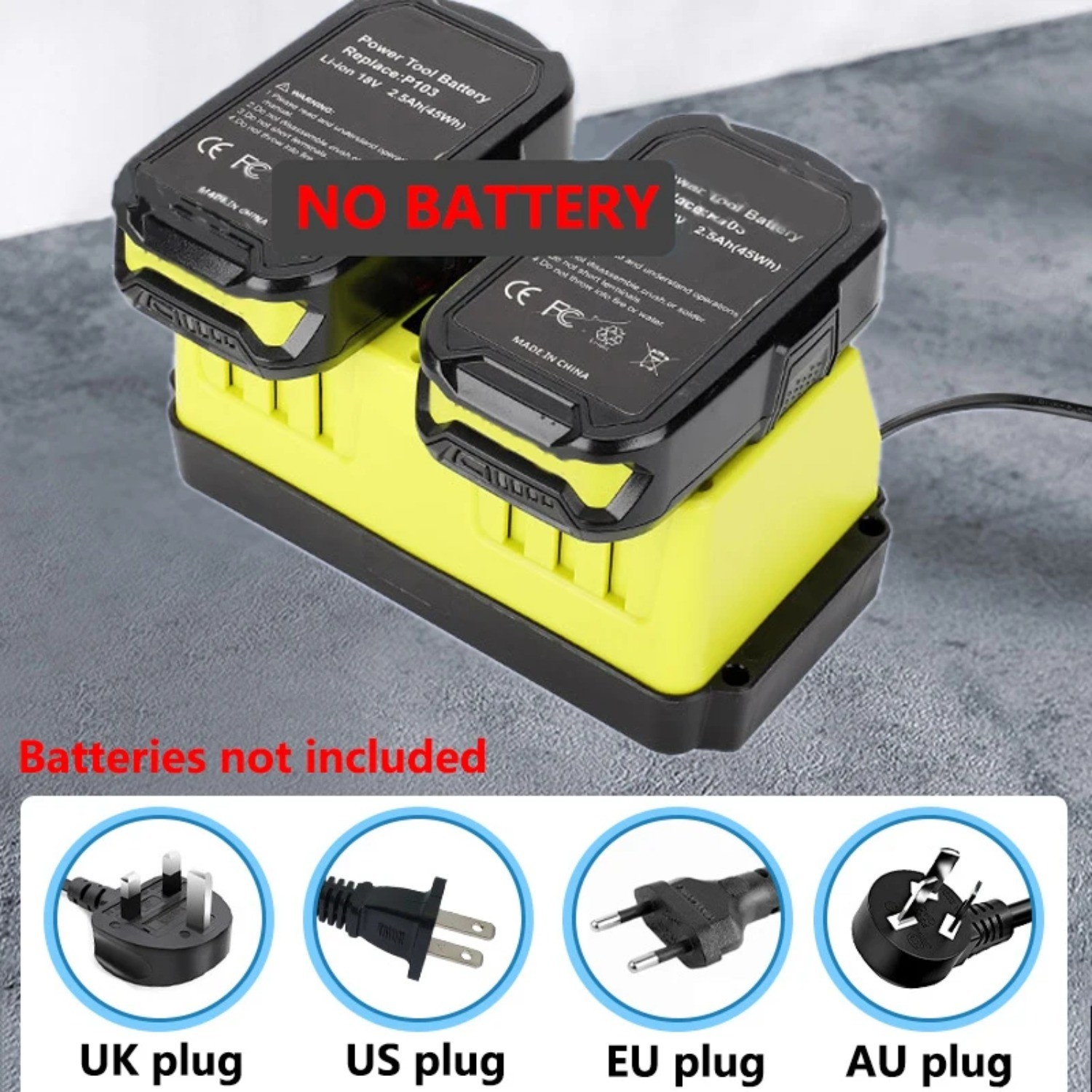 Portable Dual Ports Fast Charger Replace P117 for Ryobi 18V Battery P107 P108