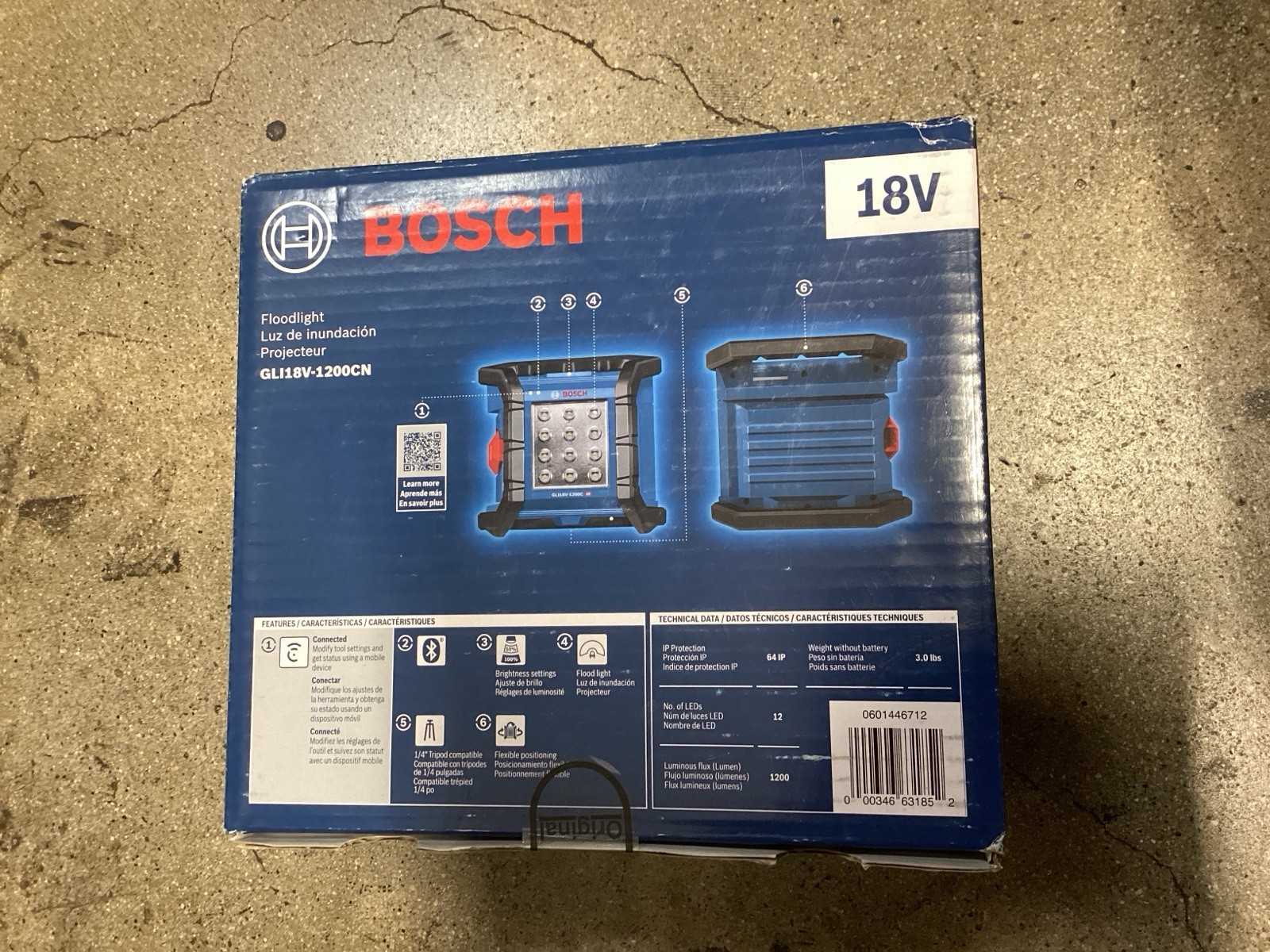 Bosch GLI18V-1200CN 18V Cordless LED Floodlight 1200 Lumens Bluetooth Bare Tool