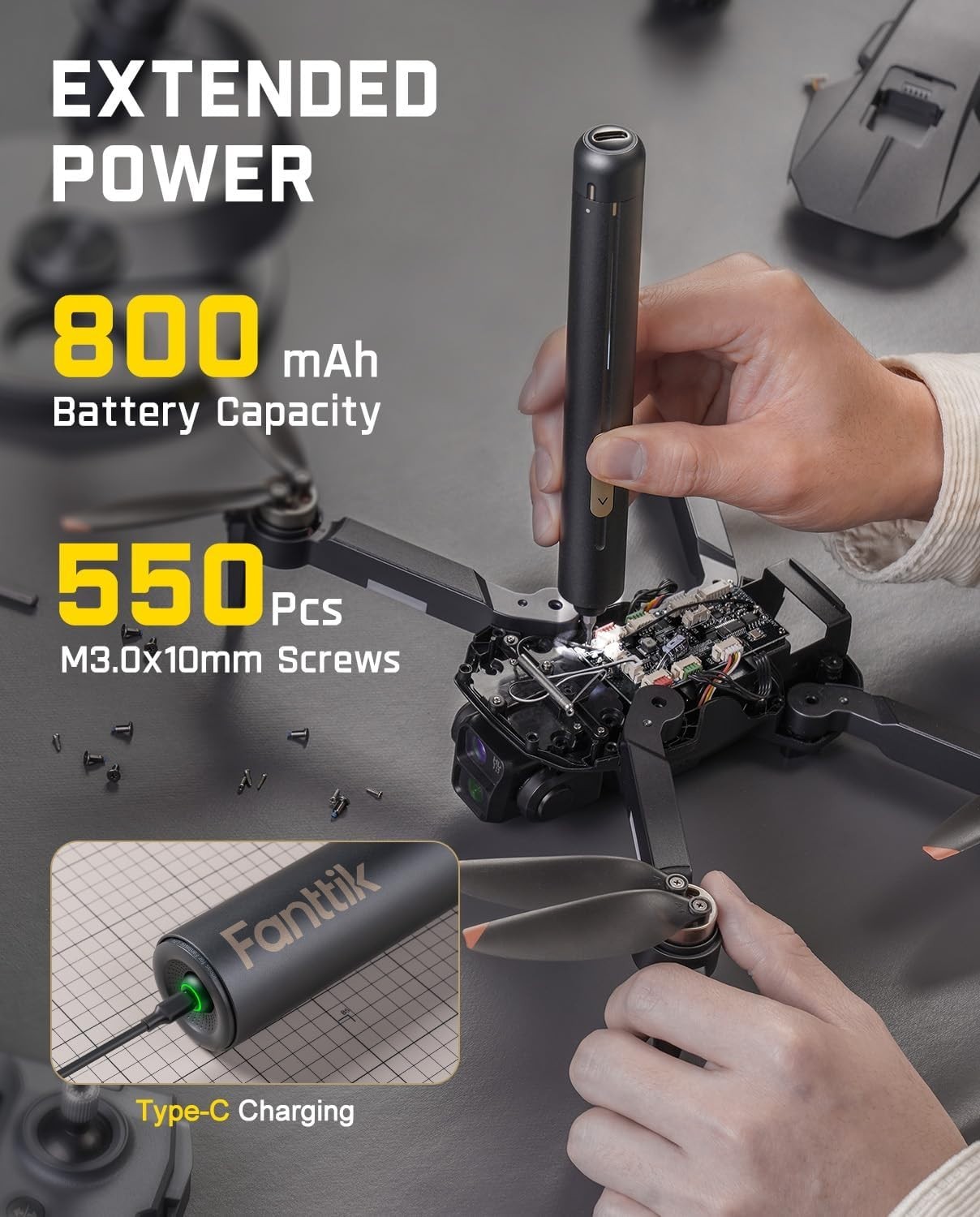 Fanttik E2 Ultra Mini Electric Screwdriver, Cordless Screwdriver, Max 0.6N.m, 50