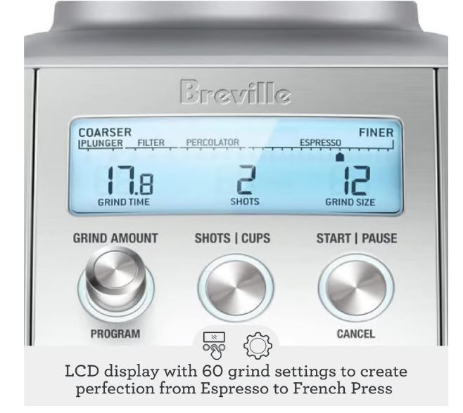 Breville BCG820BSS Smart Grinder Pro for Coffee and Espresso, Brushed Stainless