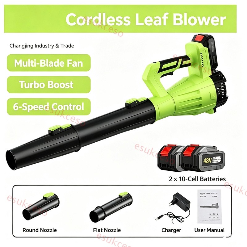 Cordless Leaf Blower 750CFM/200MPH & 6 Speed Levels Electric w/2 Batteries