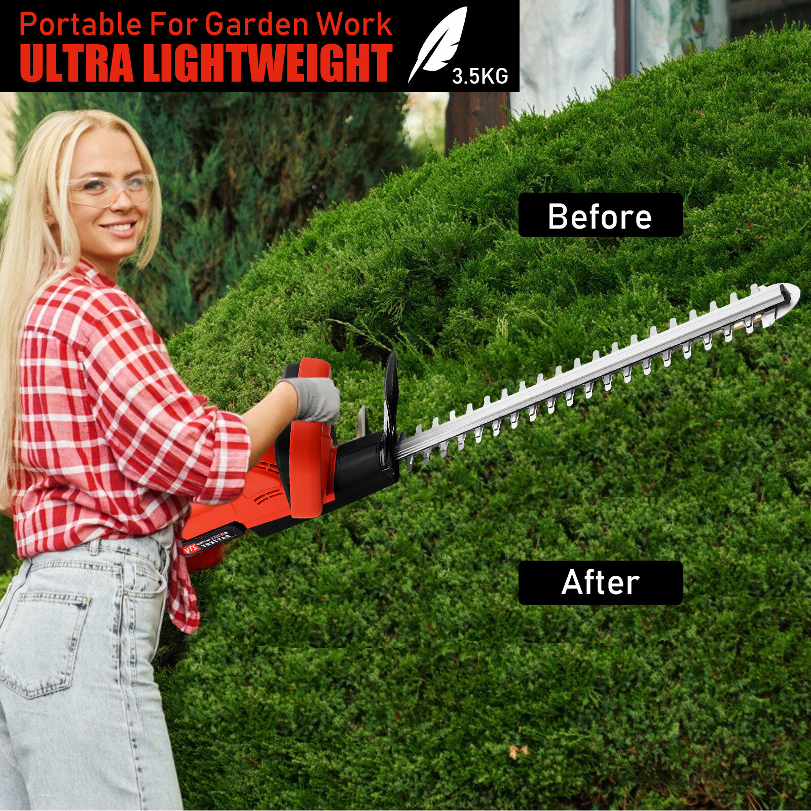 22Inch Cordless Hedge Trimmer Cordless Electric Hedge Trimmer w/2* 21V Battery