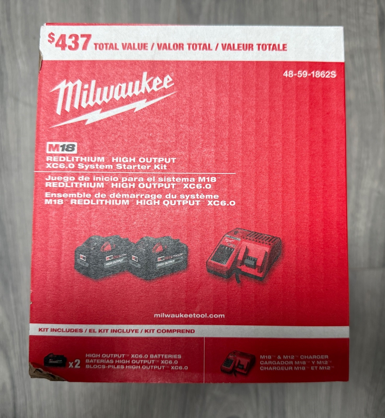 Milwaukee M18 48-59-1862S XC6.0 Ah 2X HIGH OUTPUT Batteries Charger Starter Kit