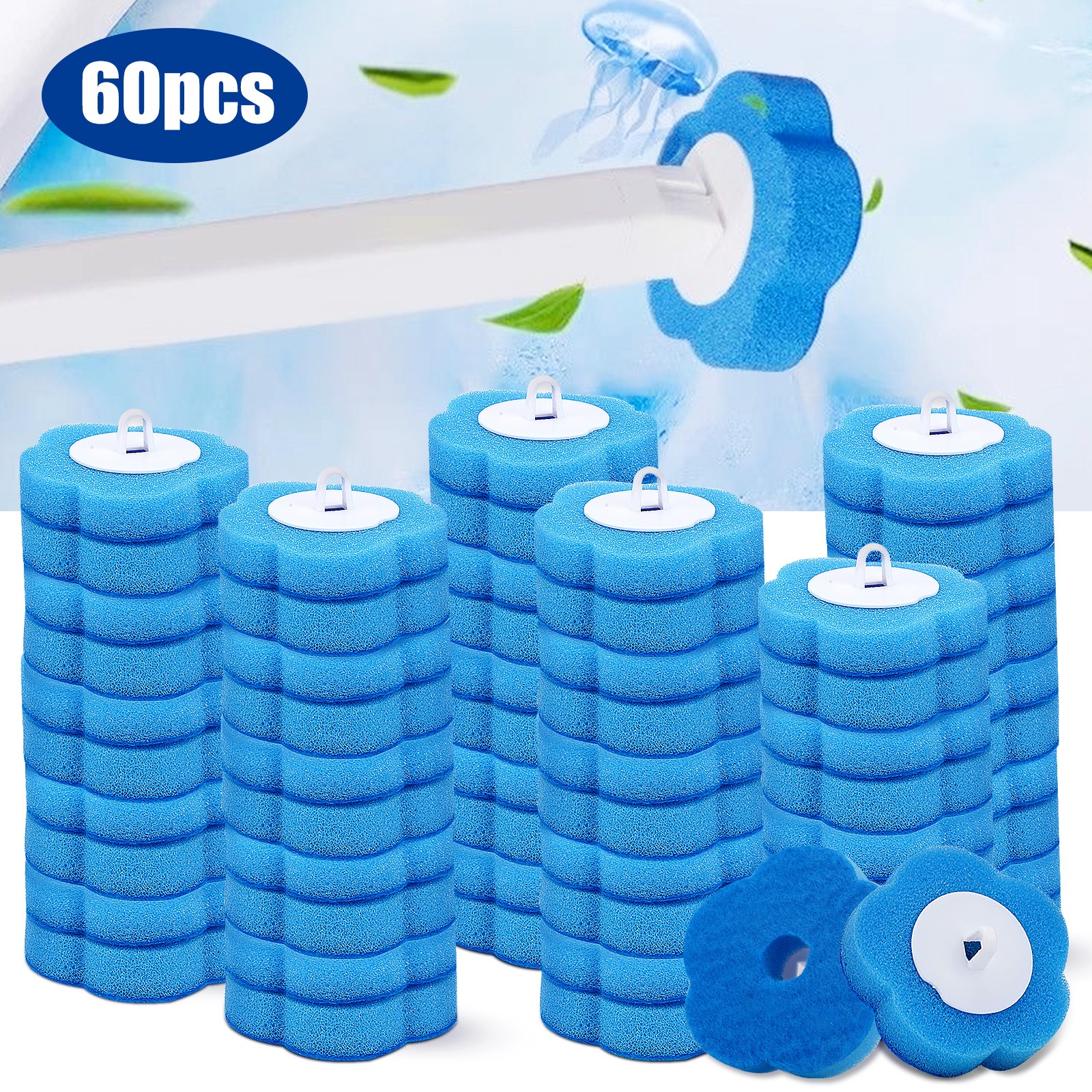 60x Disposable Toilet Brush Refills 3-Layer Sponge Cleaning Pads Compatible Wand