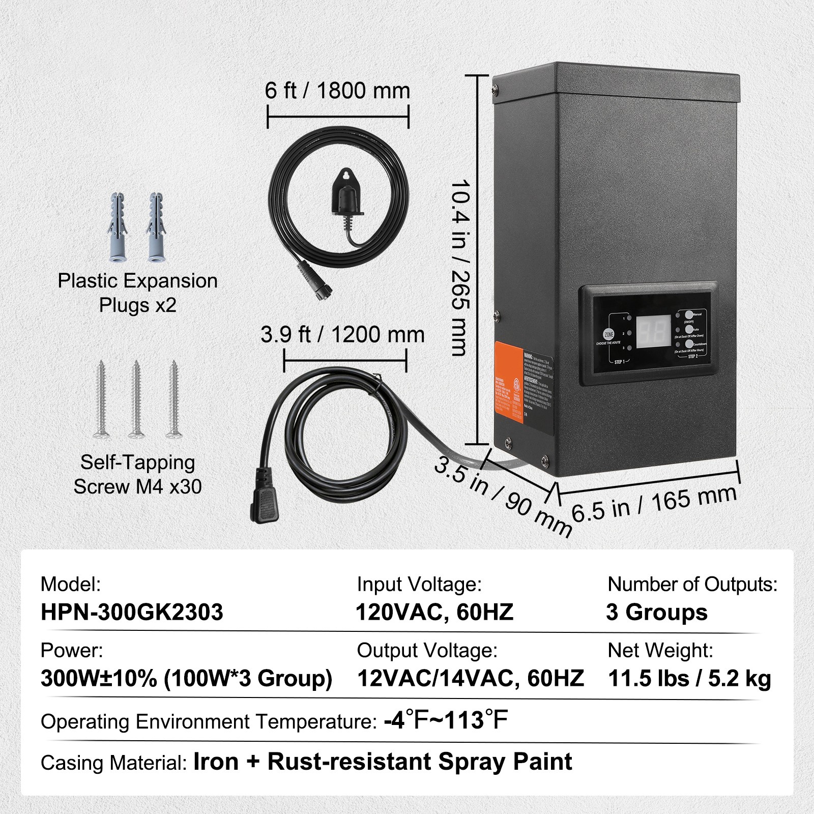 VEVOR 300W Low Voltage Landscape Transformer with Timer and Photocell Sensor