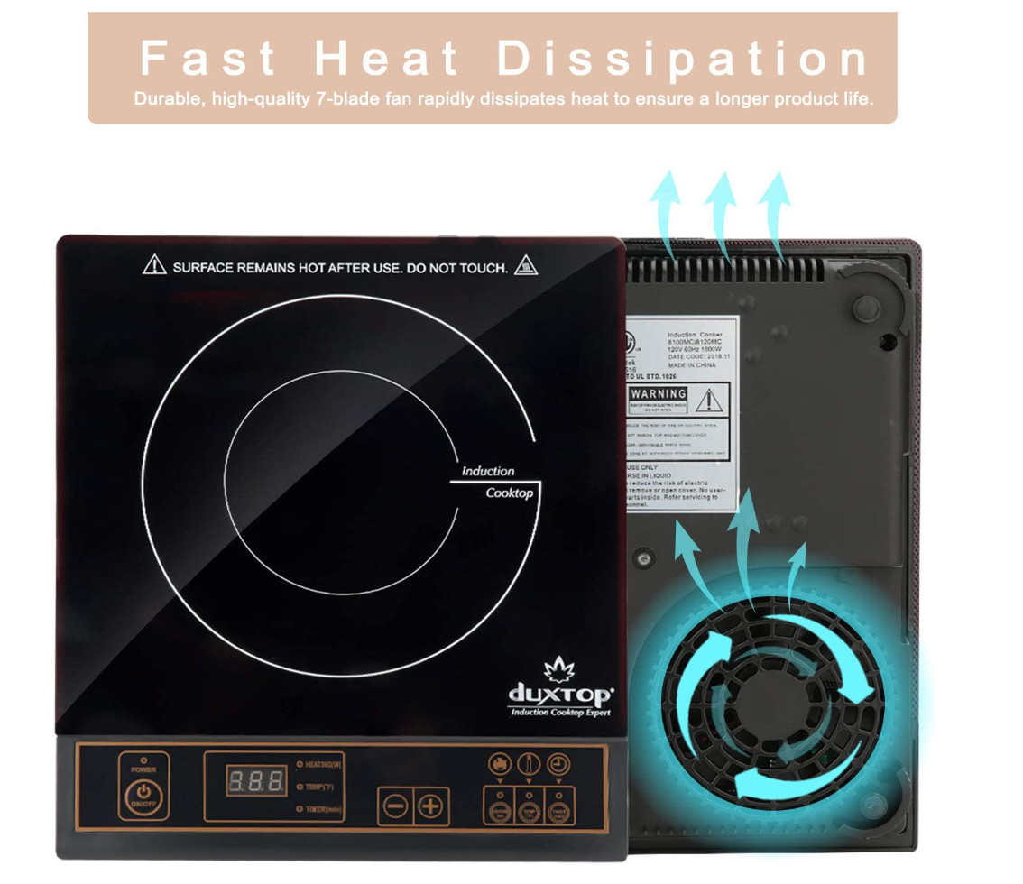 Duxtop 1800W Portable Induction Cooktop Countertop Burner, Silver 8120MC/BT-180G