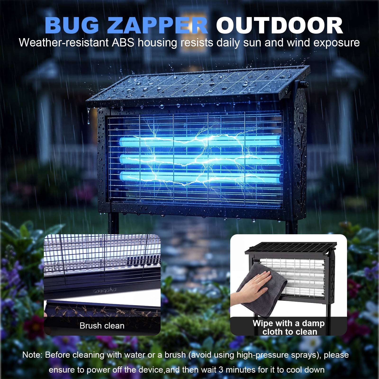 Solar Bug Zapper Outdoor Cordless Fly Trap Insect Zapper 4500V Mosquito Zapper
