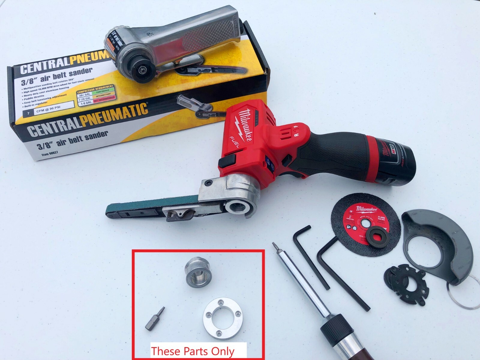 Belt Sander CONVERSION PARTS FOR Milwaukee M12 Cut Off Saw 2522-20, 3/8″ x 13″