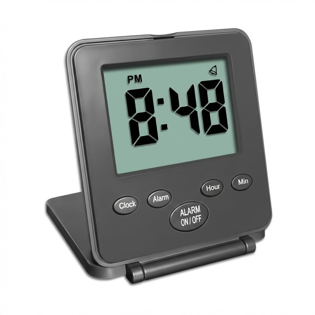 Digital Travel Alarm Clock – No Bells, Whistles, Simple 7 x 8 cm, Black