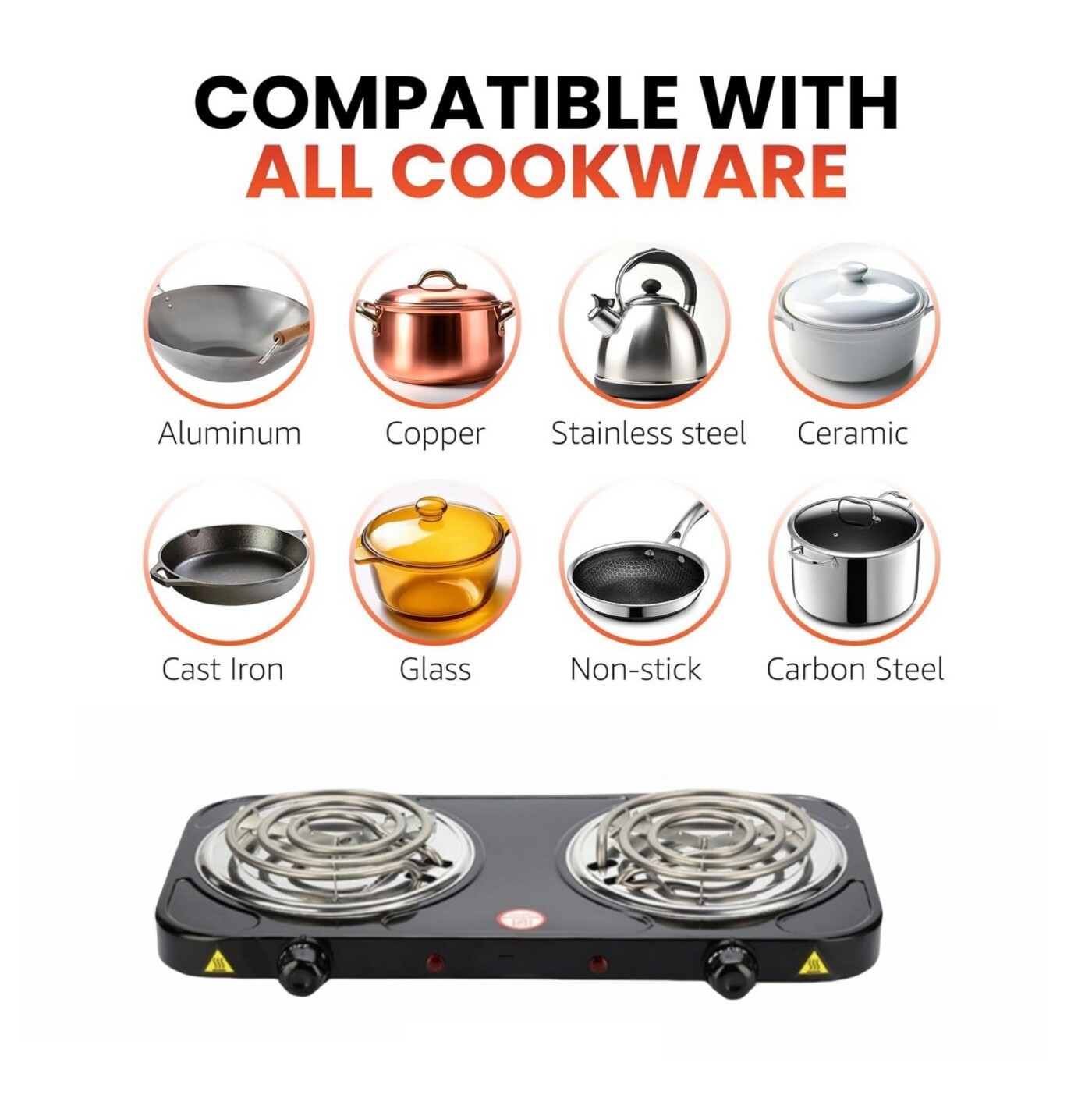 2000W Portable Kitchen Electric Double Burner Hot Plate Cooktop Cooking Stove