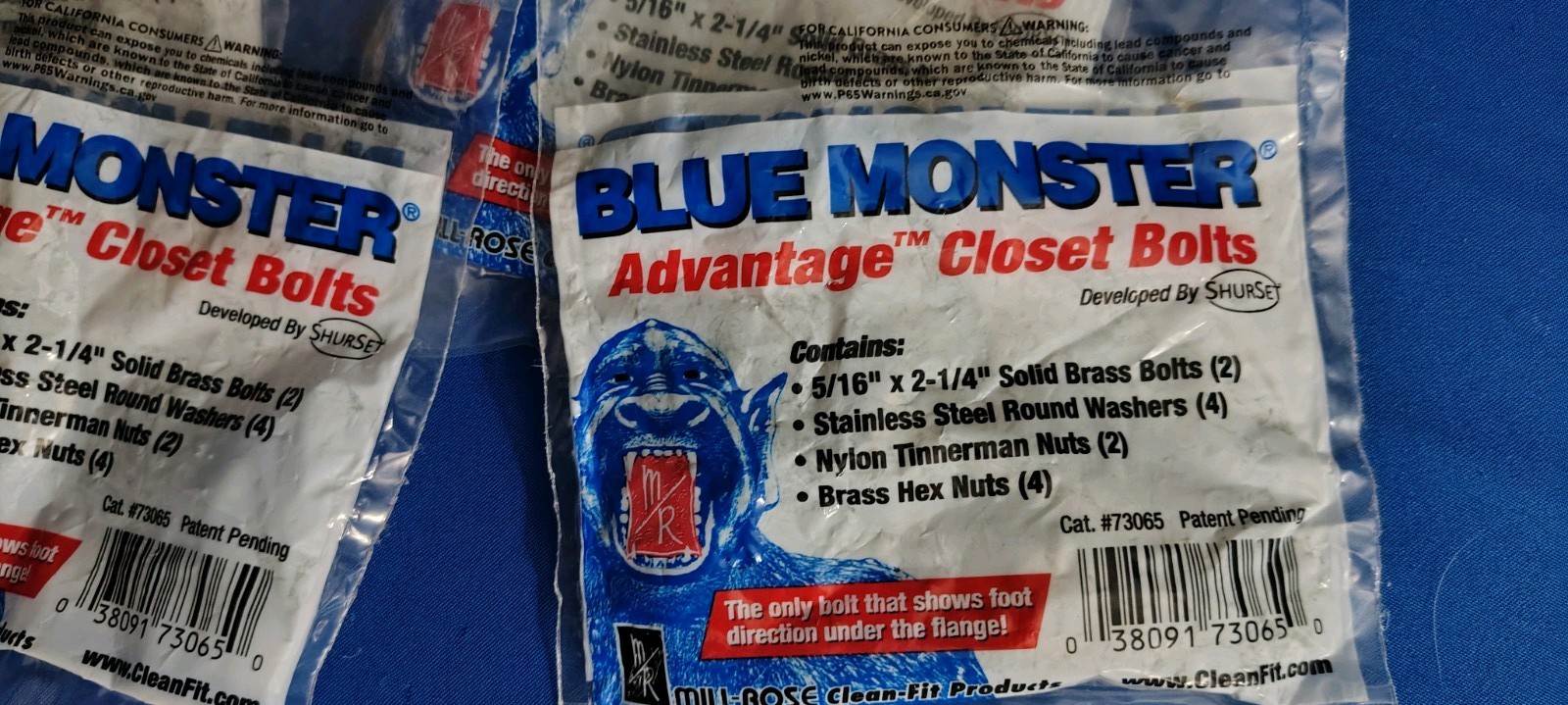 BLUE MONSTER Advantage Closet Bolts Kit 5/16 x 2-1/4 Solid Brass w/Nuts 10 packs