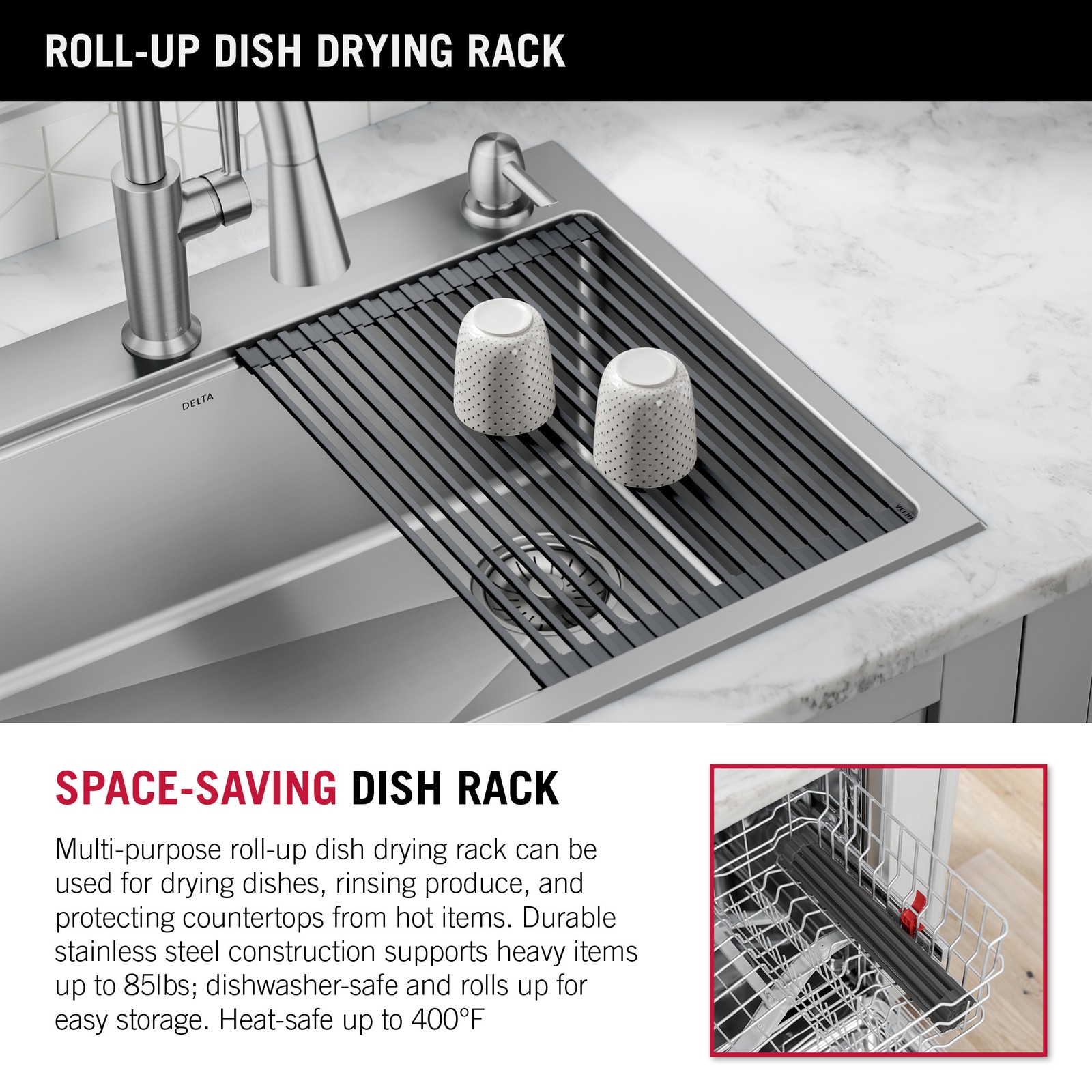 Delta Emery 33″ Workstation Sink, Single Bowl w/ Ledge+Kit-Certified Refurbished