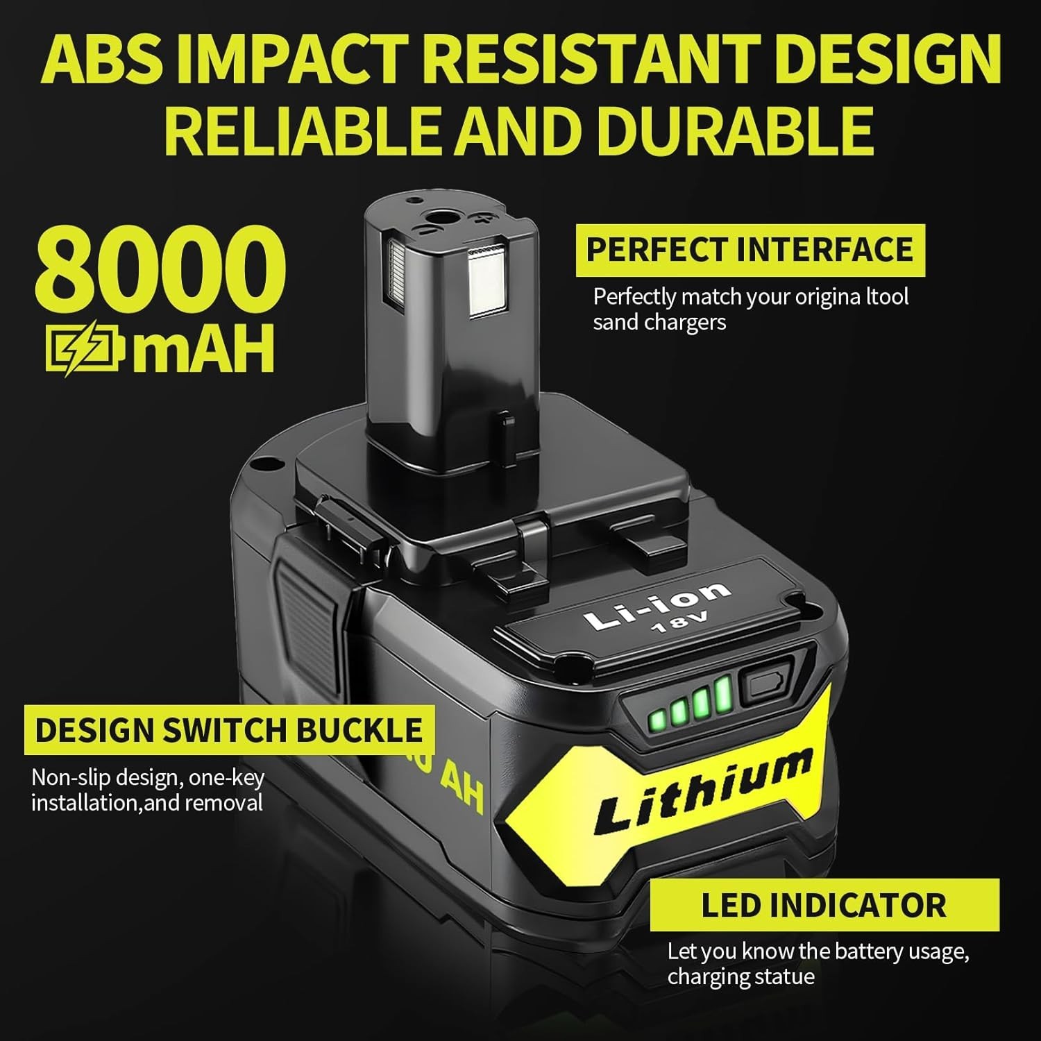 8.0Ah 18Volt For RYOBI P108 18V For One+ Plus High Capacity Lithium Ion Battery