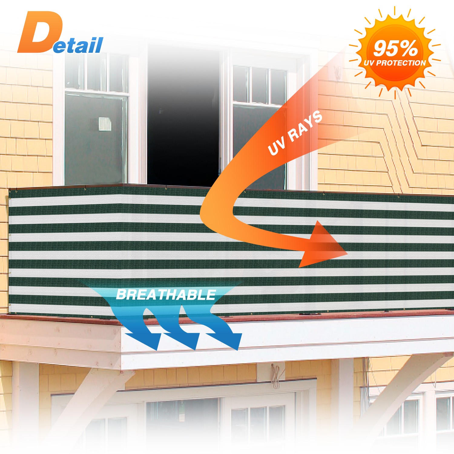 35in Tall Balcony Fence Privacy Screen Apartment Windshield Shade Green Stripe