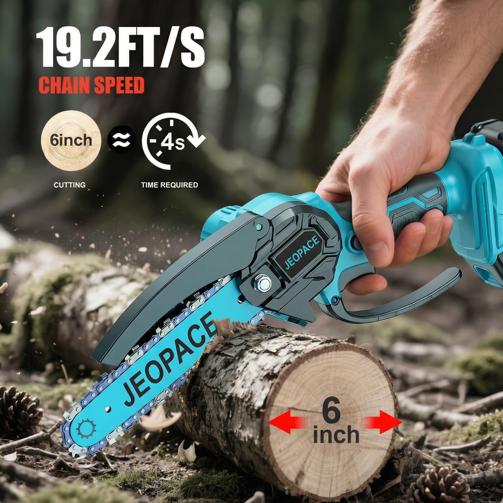 Blue 6Inch Mini Electric Chainsaw 21V Cordless Handheld Saw with 2 Batteries